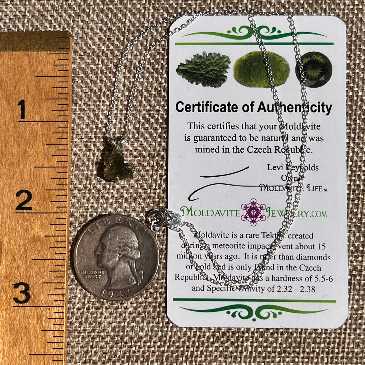 Raw Moldavite Necklace Sterling Silver #8742-Moldavite Life