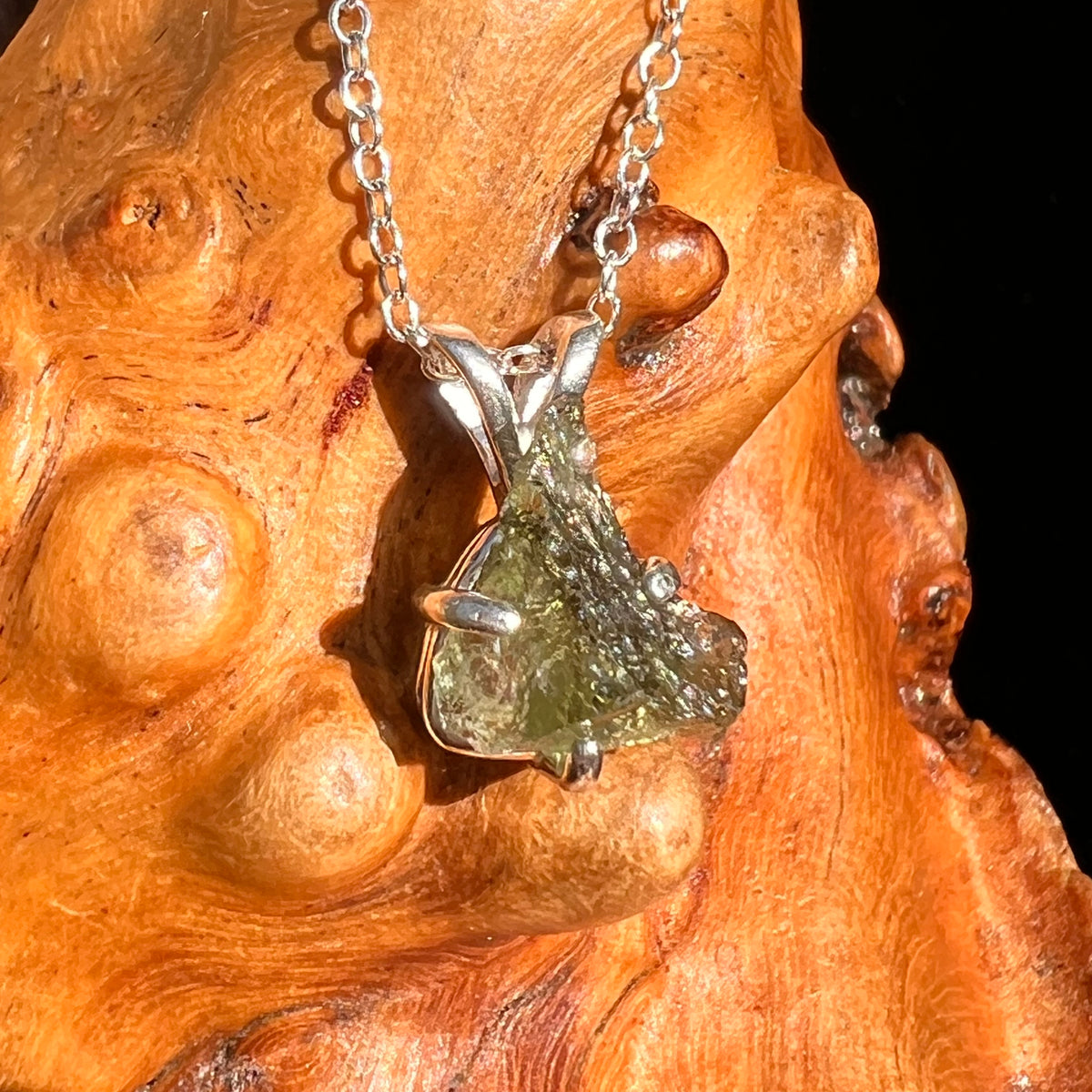 Raw Moldavite Necklace Sterling Silver #8742-Moldavite Life