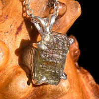 Raw Moldavite Necklace Sterling Silver #8743-Moldavite Life