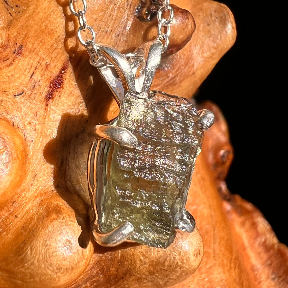 Raw Moldavite Necklace Sterling Silver #8743-Moldavite Life