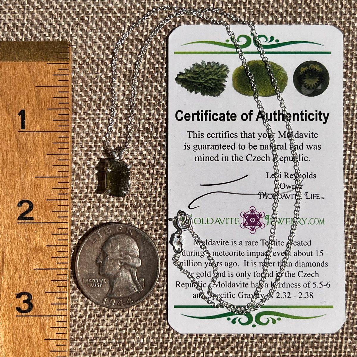 Raw Moldavite Necklace Sterling Silver #8743-Moldavite Life