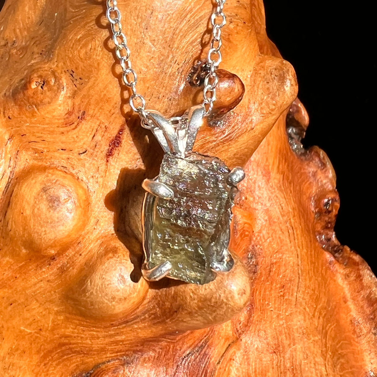 Raw Moldavite Necklace Sterling Silver #8743-Moldavite Life