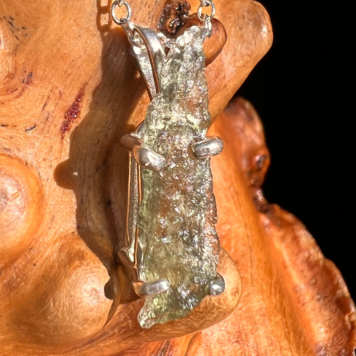 Raw Moldavite Necklace Sterling Silver #8744-Moldavite Life