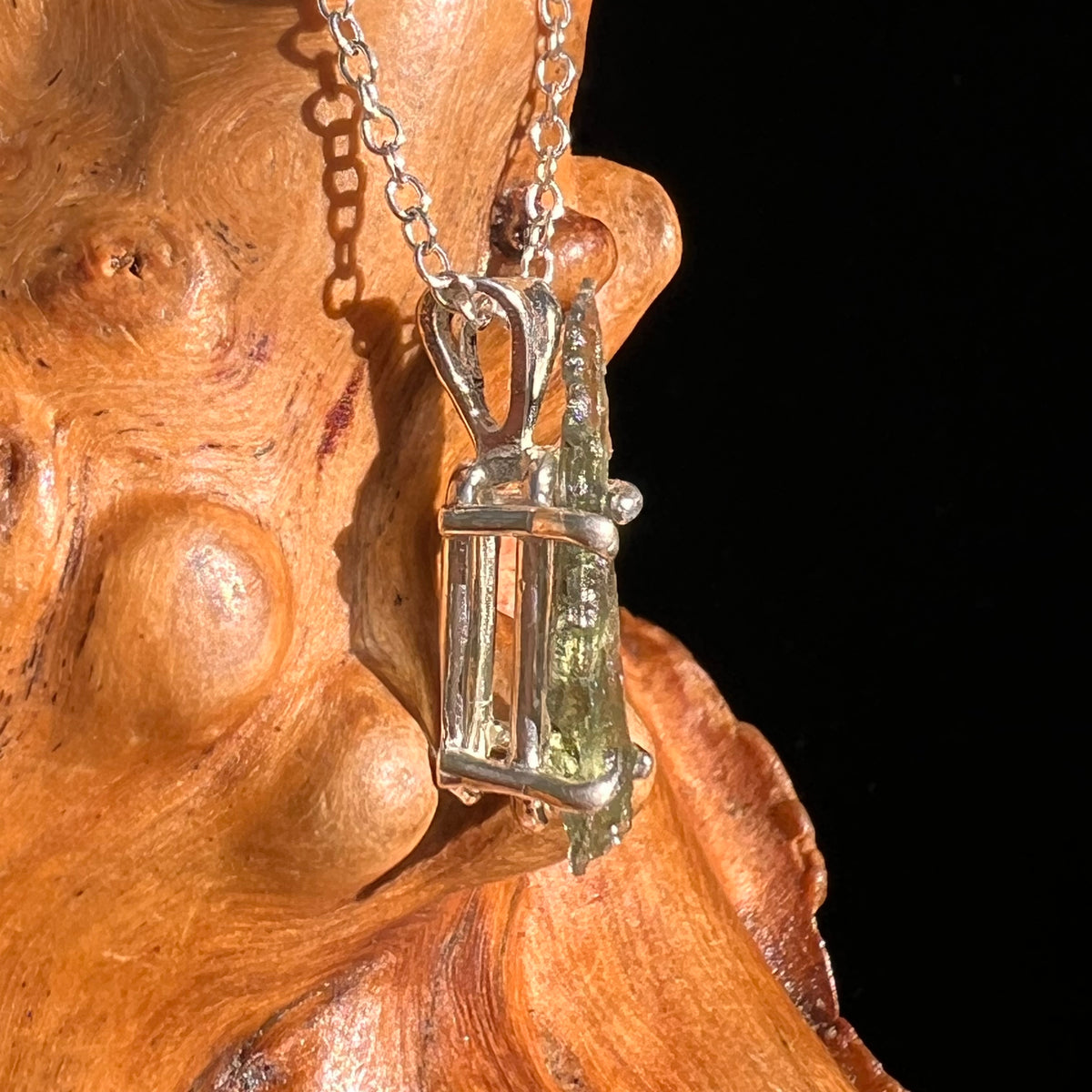 Raw Moldavite Necklace Sterling Silver #8744-Moldavite Life