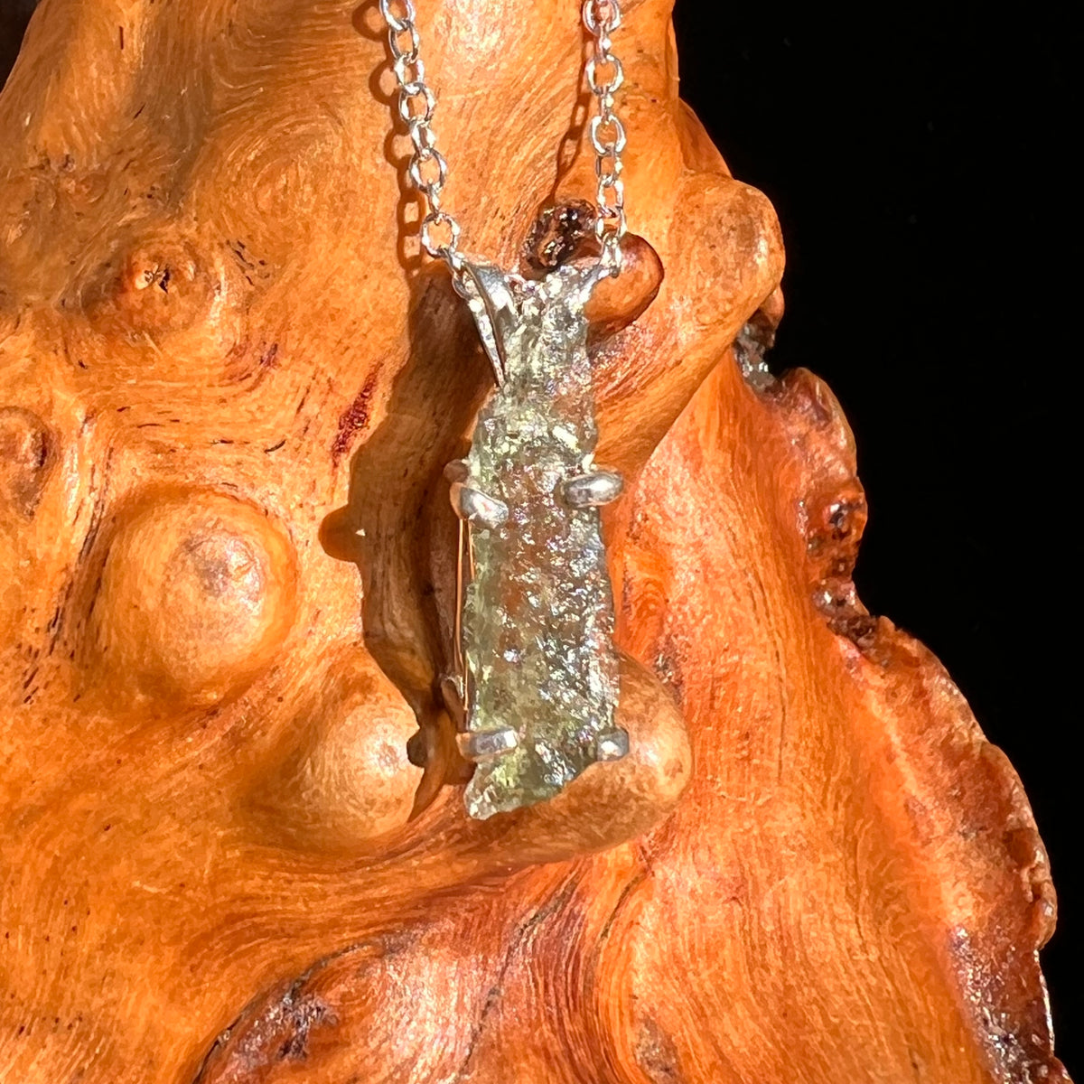 Raw Moldavite Necklace Sterling Silver #8744-Moldavite Life