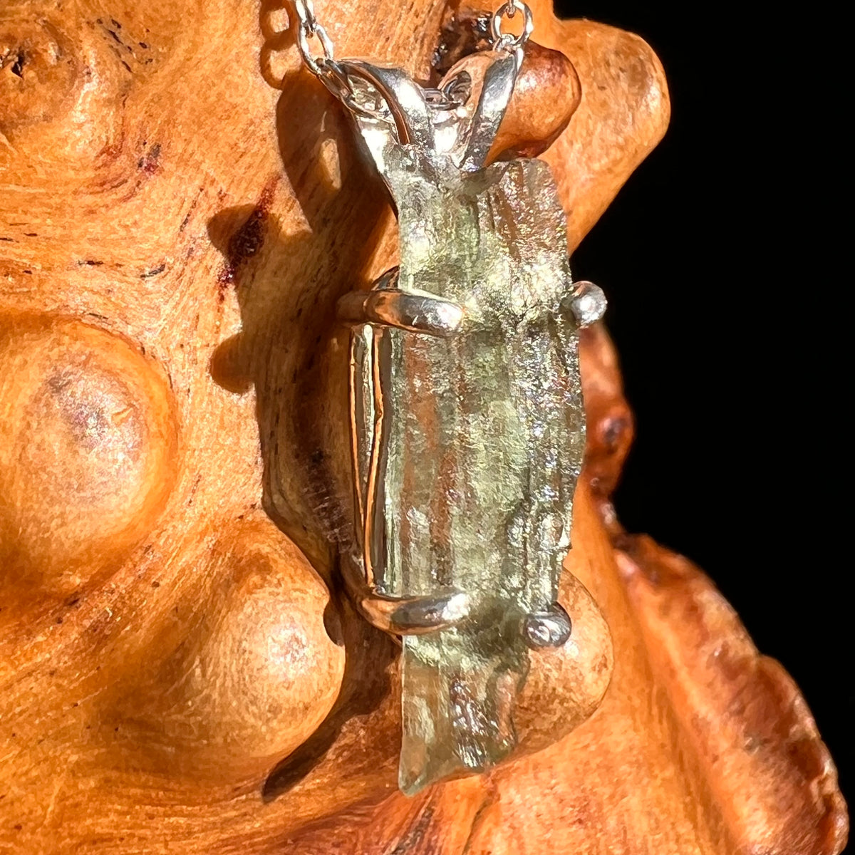 Raw Moldavite Necklace Sterling Silver #8745-Moldavite Life