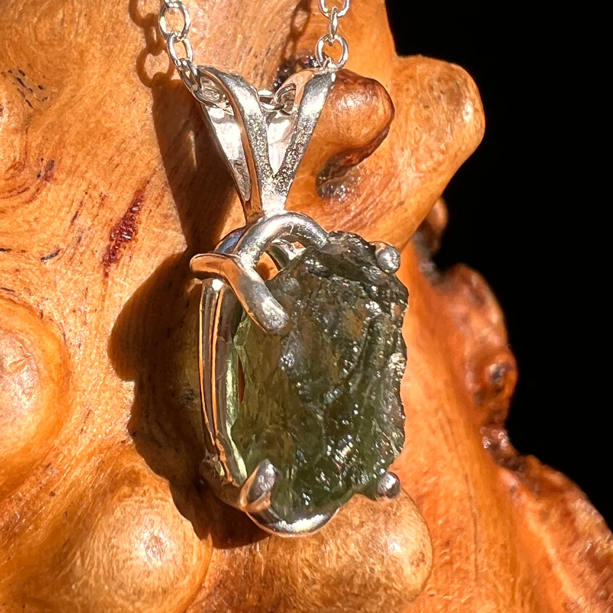 Raw Moldavite Necklace Sterling Silver #8746-Moldavite Life