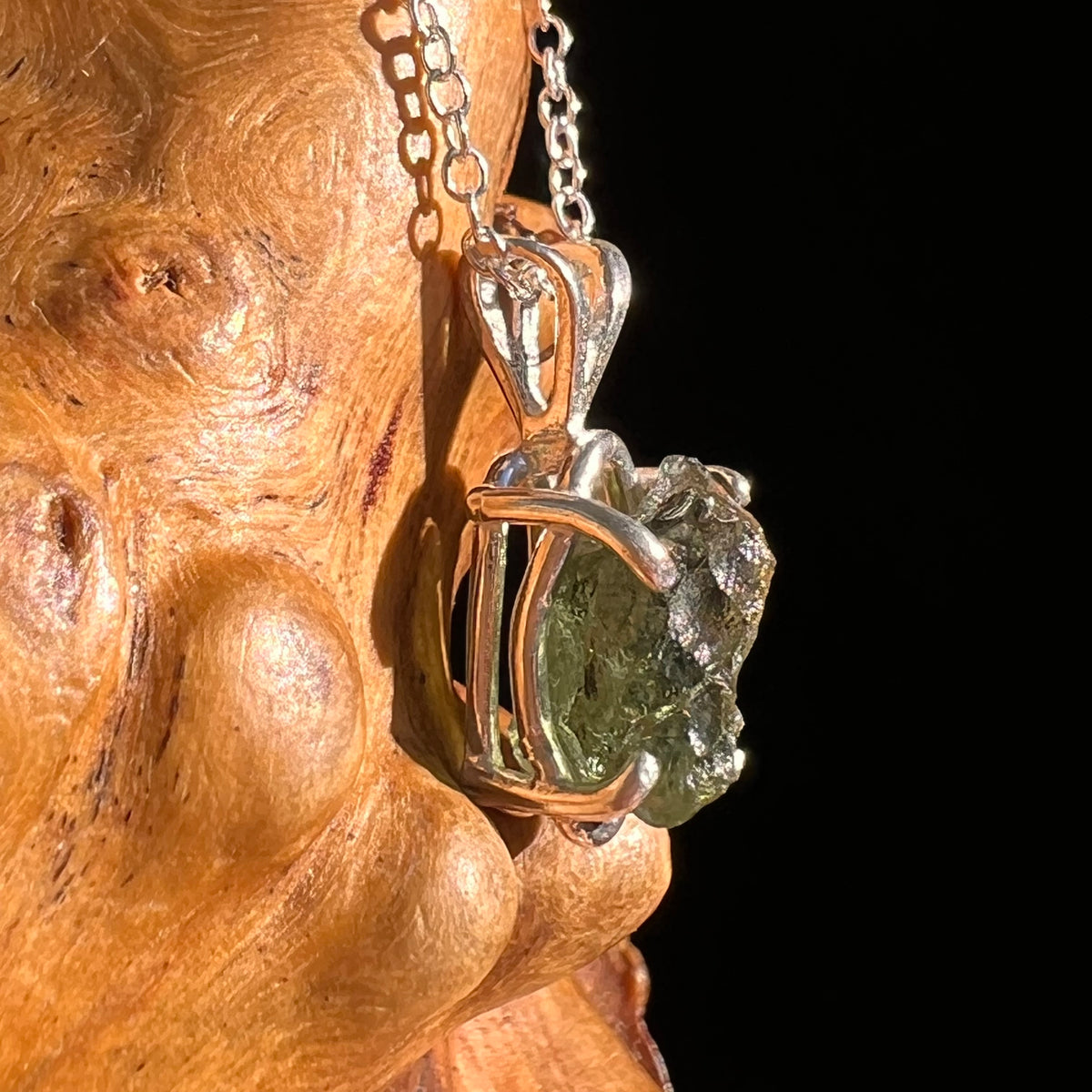 Raw Moldavite Necklace Sterling Silver #8746-Moldavite Life