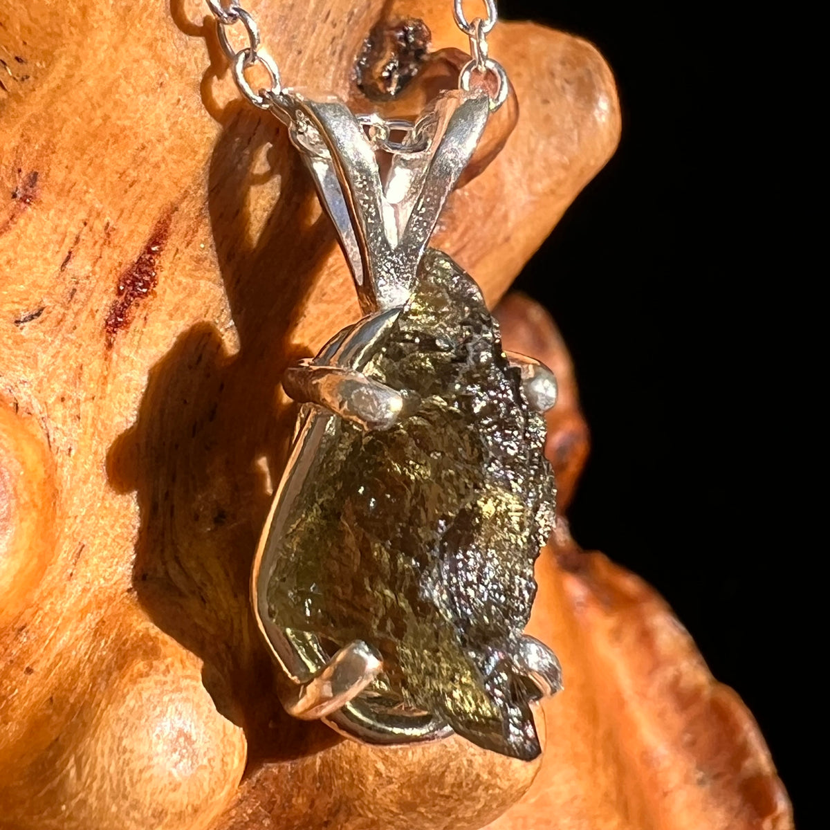 Raw Moldavite Necklace Sterling Silver #8747-Moldavite Life