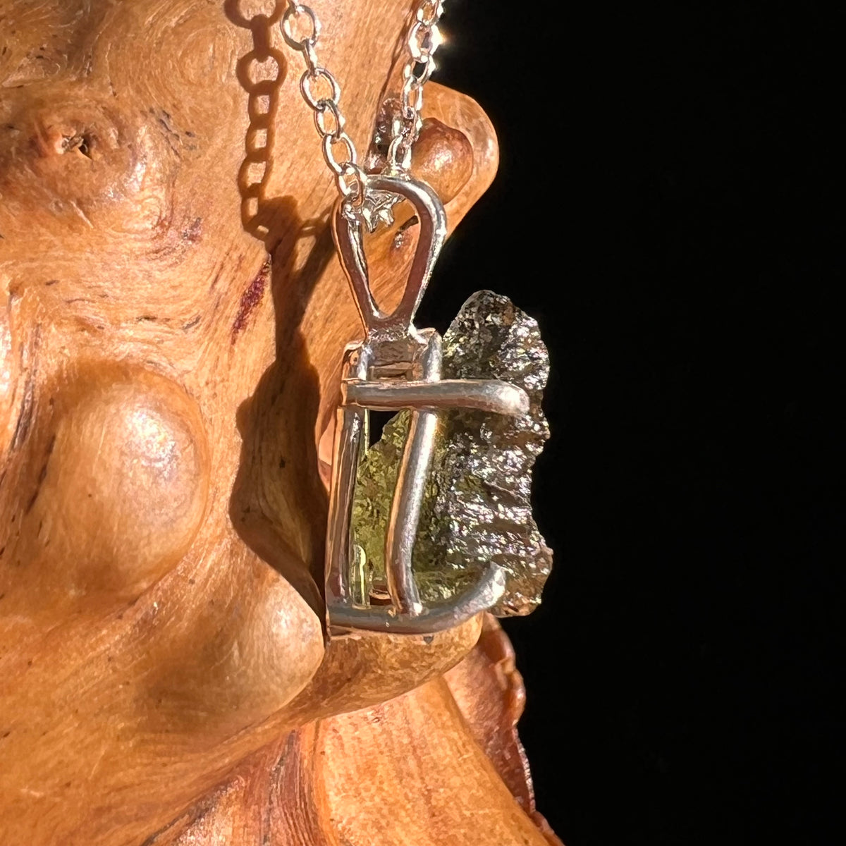 Raw Moldavite Necklace Sterling Silver #8747-Moldavite Life