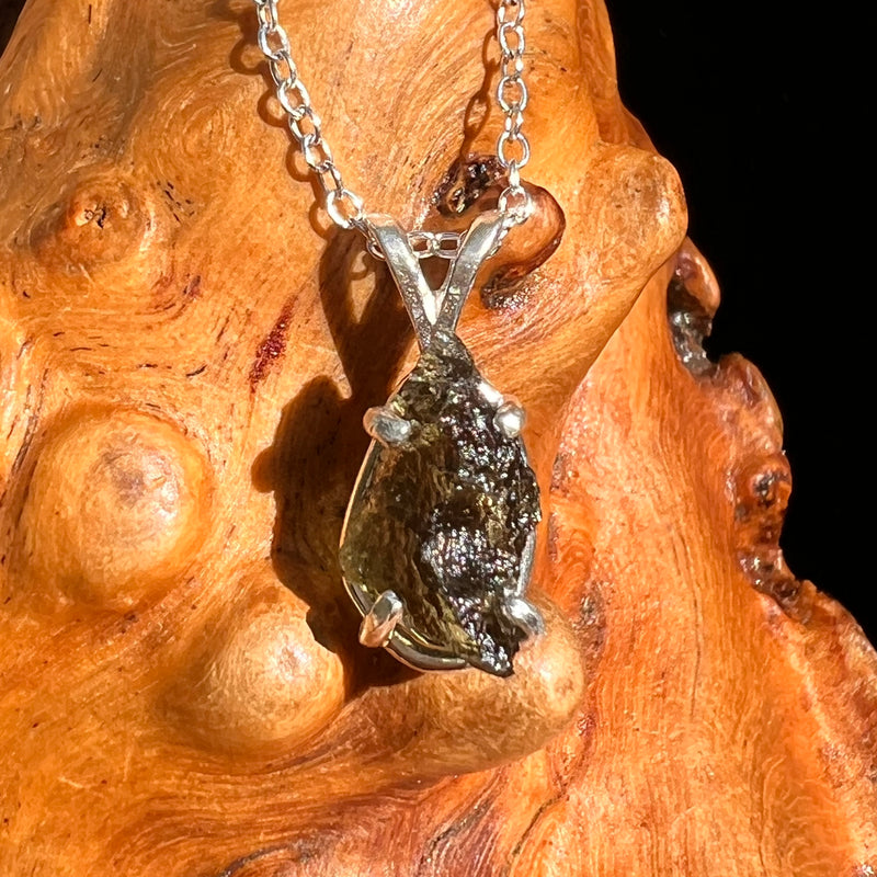 Raw Moldavite Necklace Sterling Silver #8747-Moldavite Life