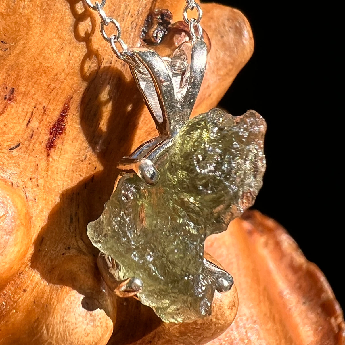 Raw Moldavite Necklace Sterling Silver #8750-Moldavite Life