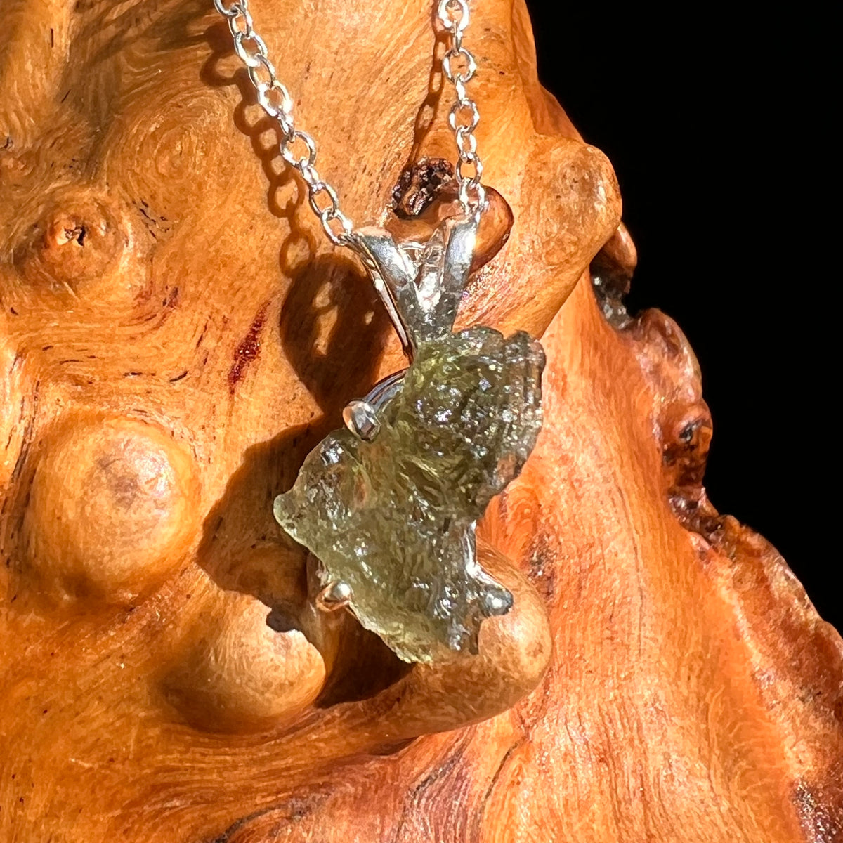 Raw Moldavite Necklace Sterling Silver #8750-Moldavite Life