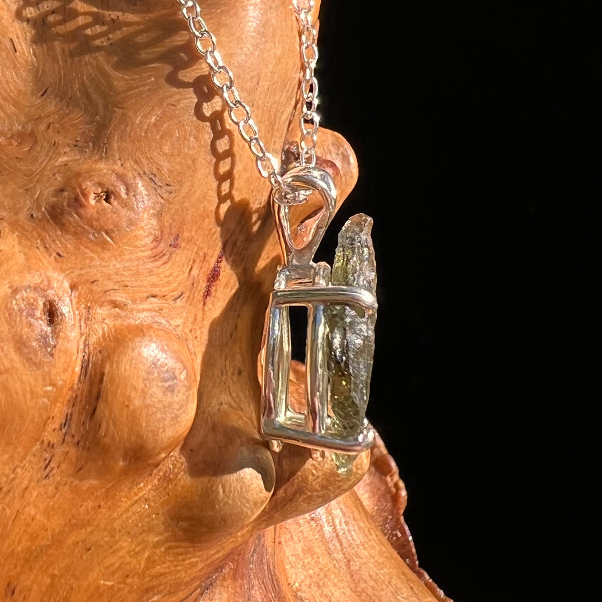 Raw Moldavite Necklace Sterling Silver #8751-Moldavite Life