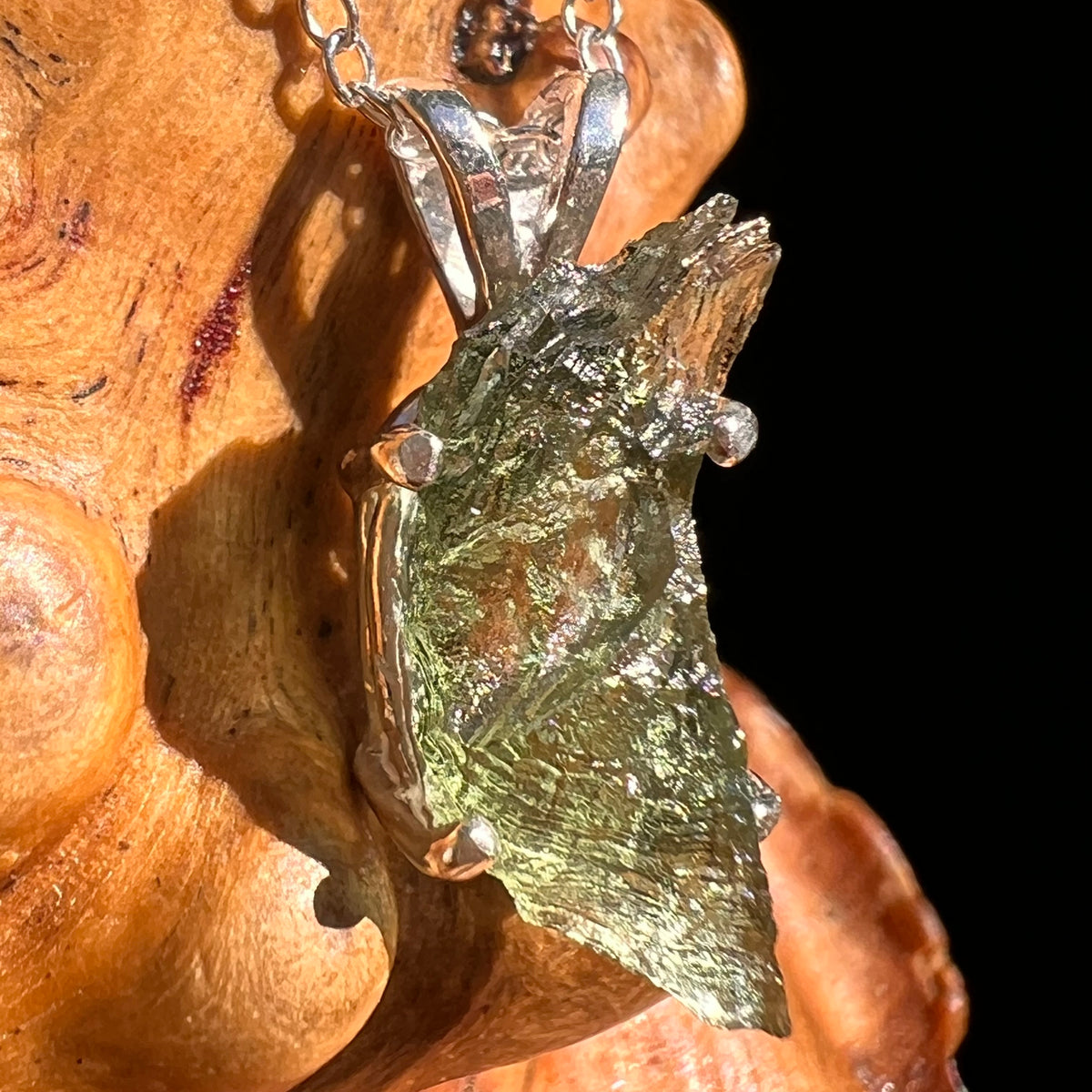 Raw Moldavite Necklace Sterling Silver #8752-Moldavite Life