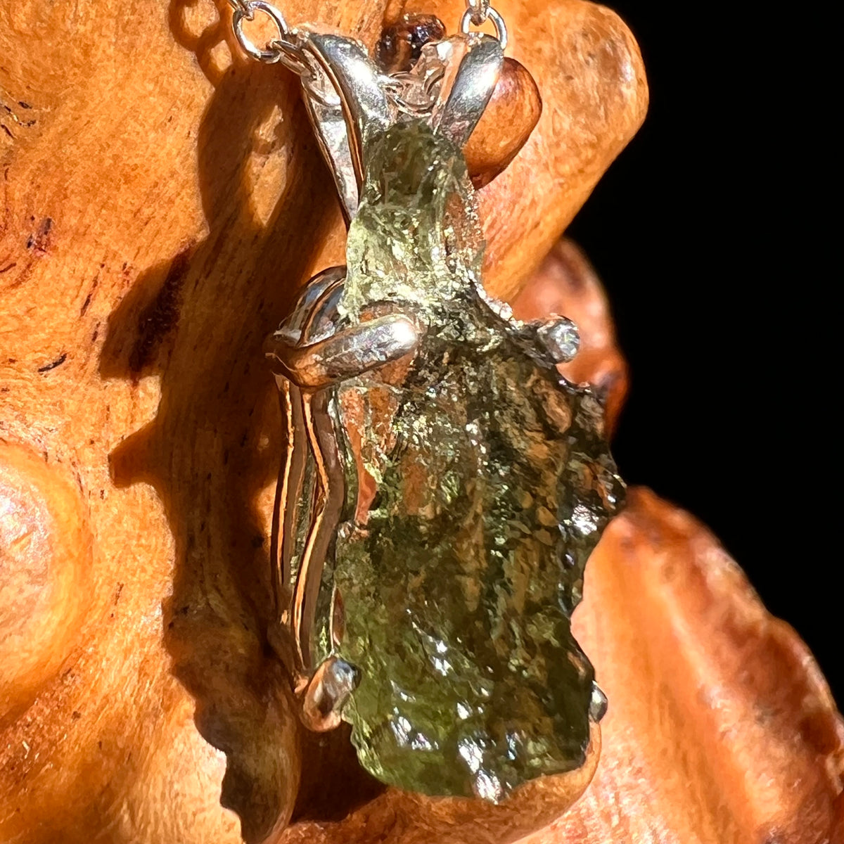Raw Moldavite Necklace Sterling Silver #8753-Moldavite Life