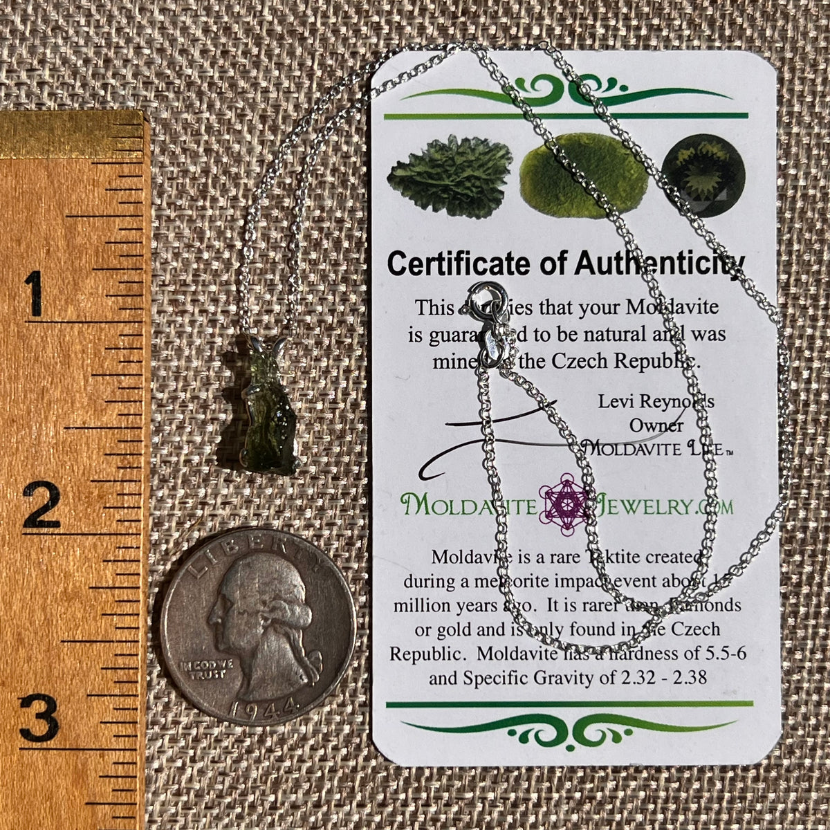 Raw Moldavite Necklace Sterling Silver #8753-Moldavite Life