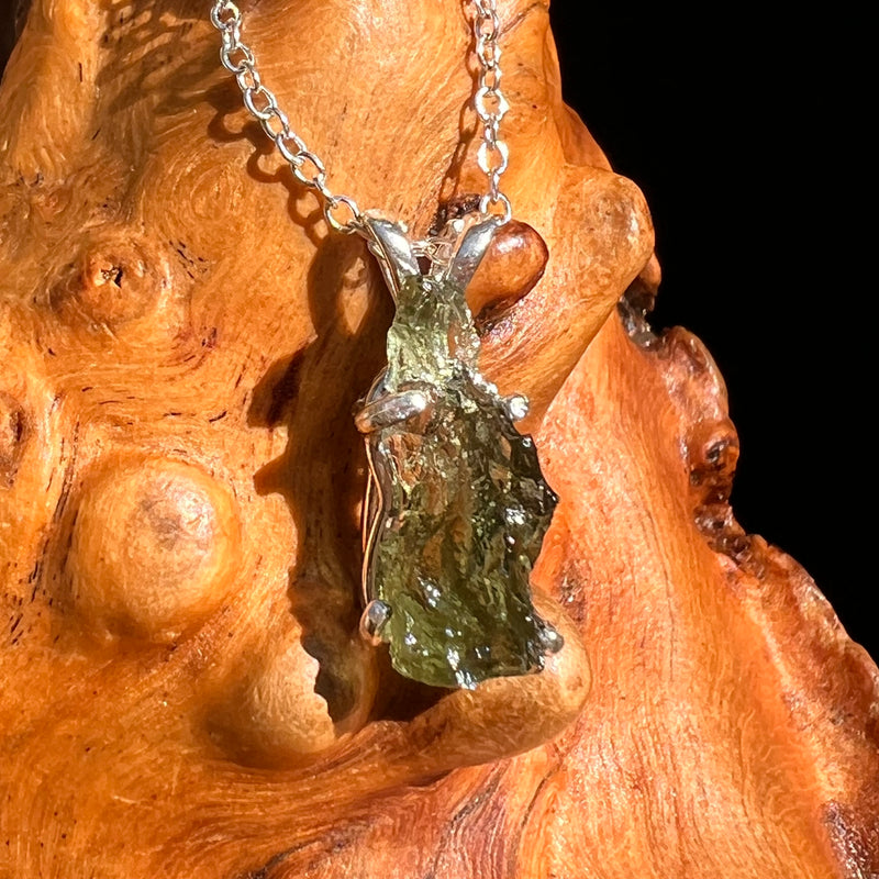 Raw Moldavite Necklace Sterling Silver #8753-Moldavite Life