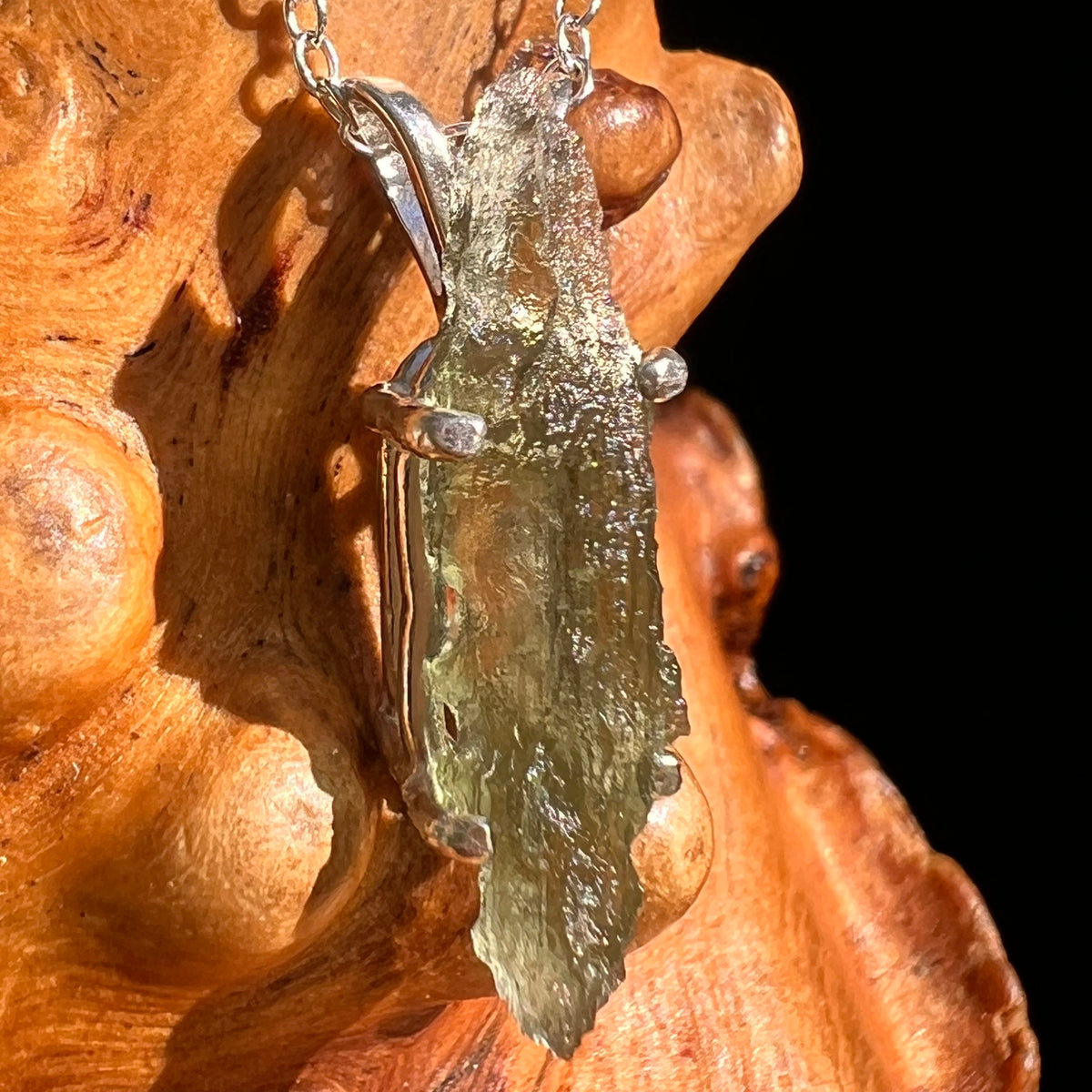 Raw Moldavite Necklace Sterling Silver #8754-Moldavite Life