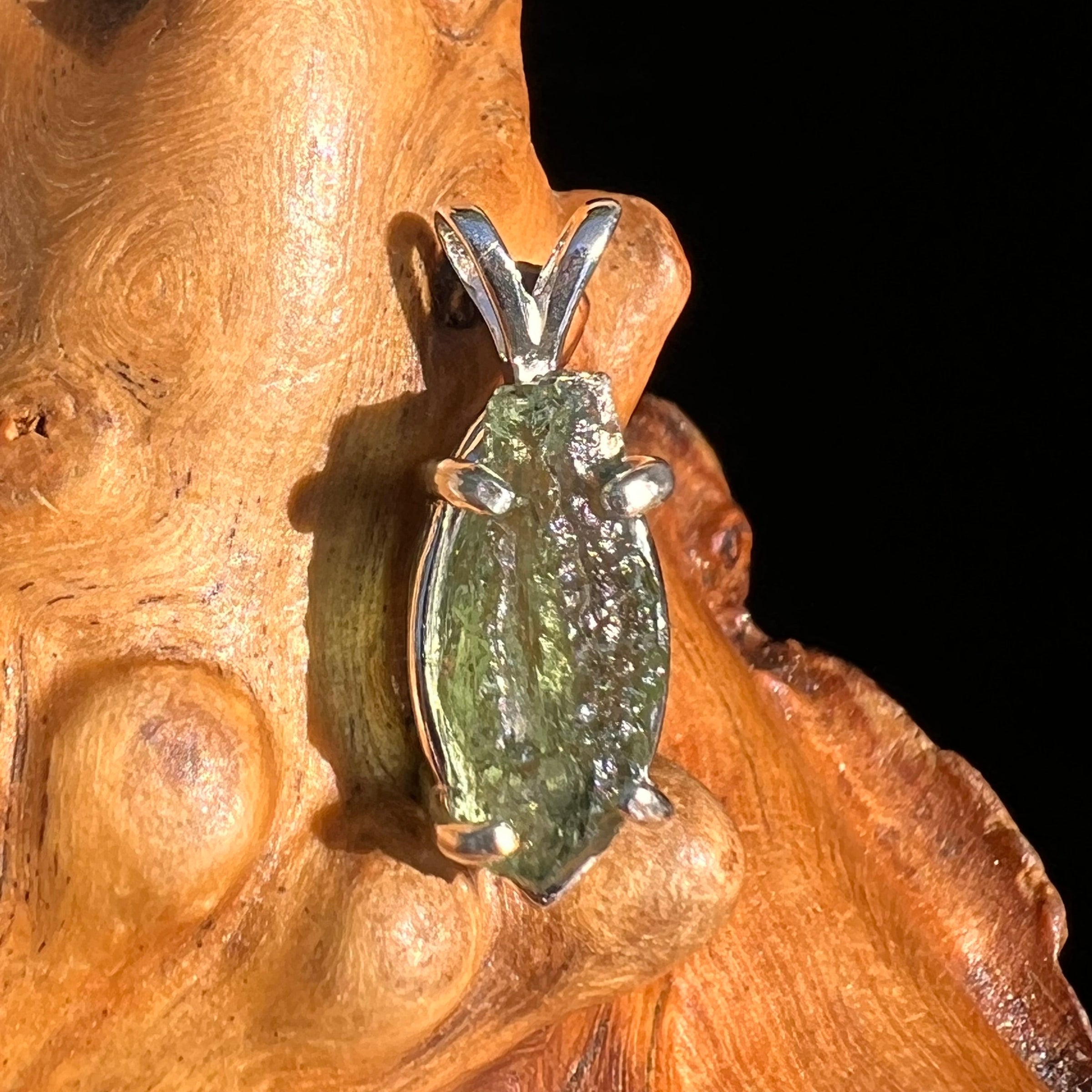 Raw Moldavite Pendant Sterling Silver #6389-Moldavite Life