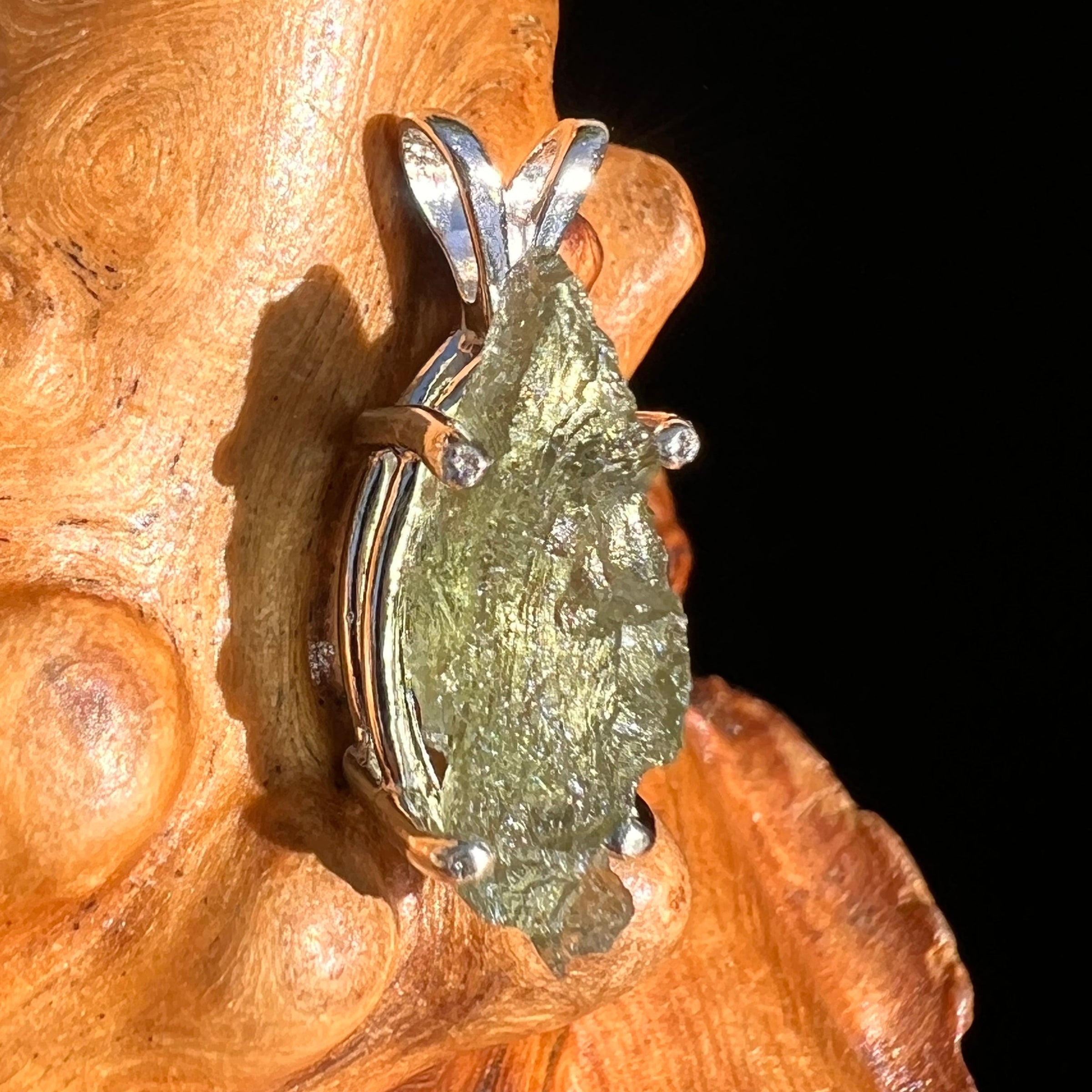 Raw Moldavite Pendant Sterling Silver #6400-Moldavite Life