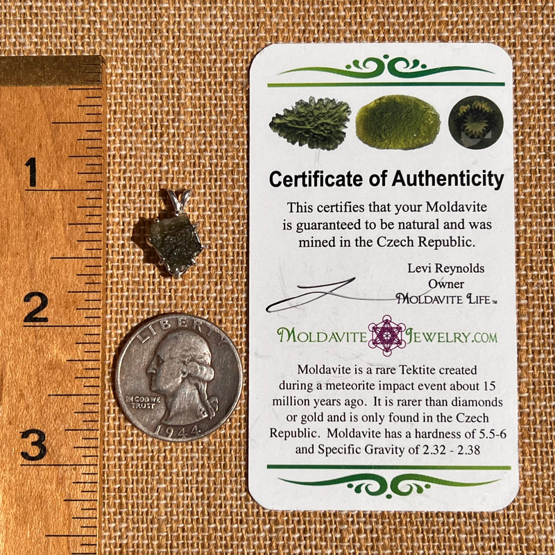 Raw Moldavite Pendant Sterling Silver #7441-Moldavite Life