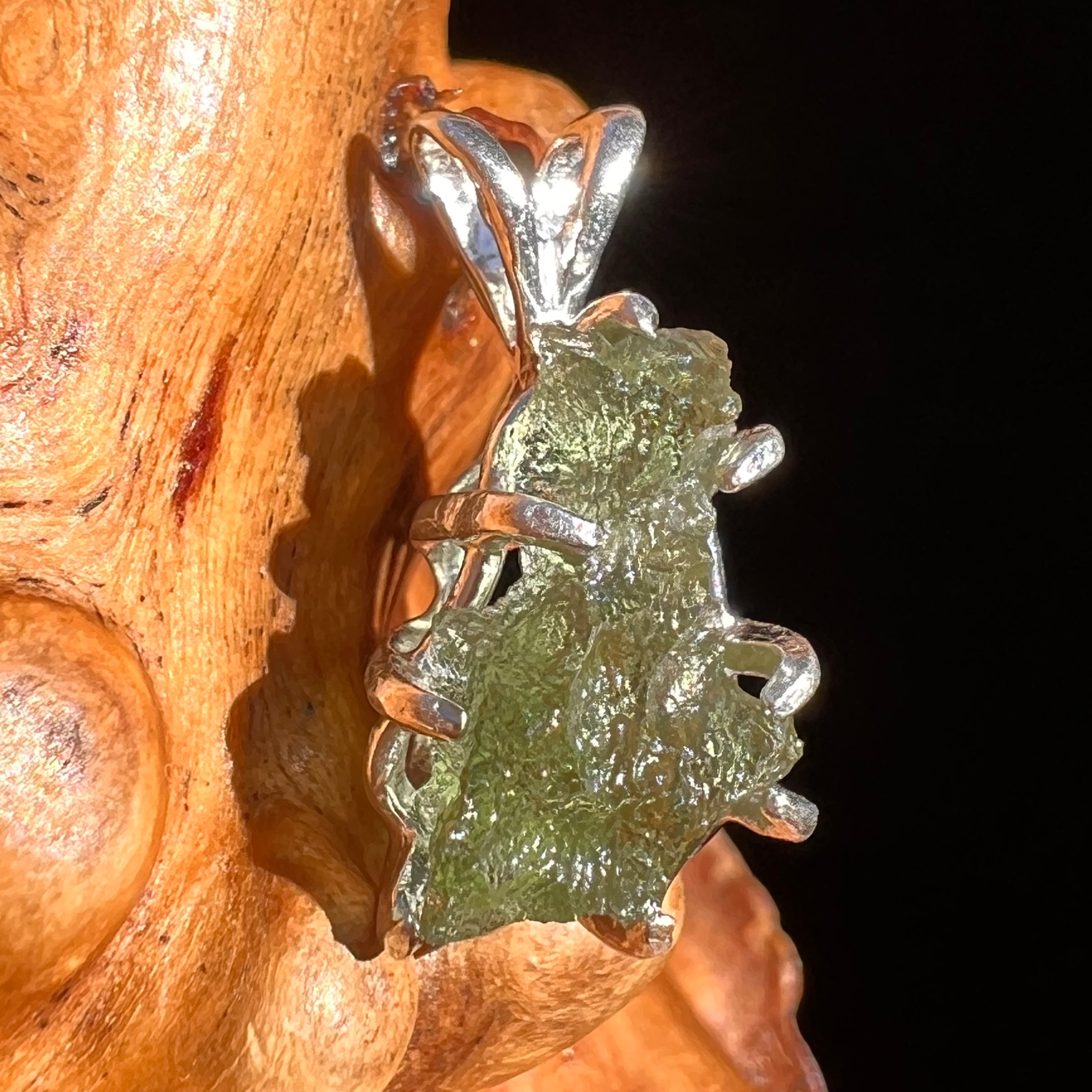 Raw Moldavite Pendant Sterling Silver #7444-Moldavite Life