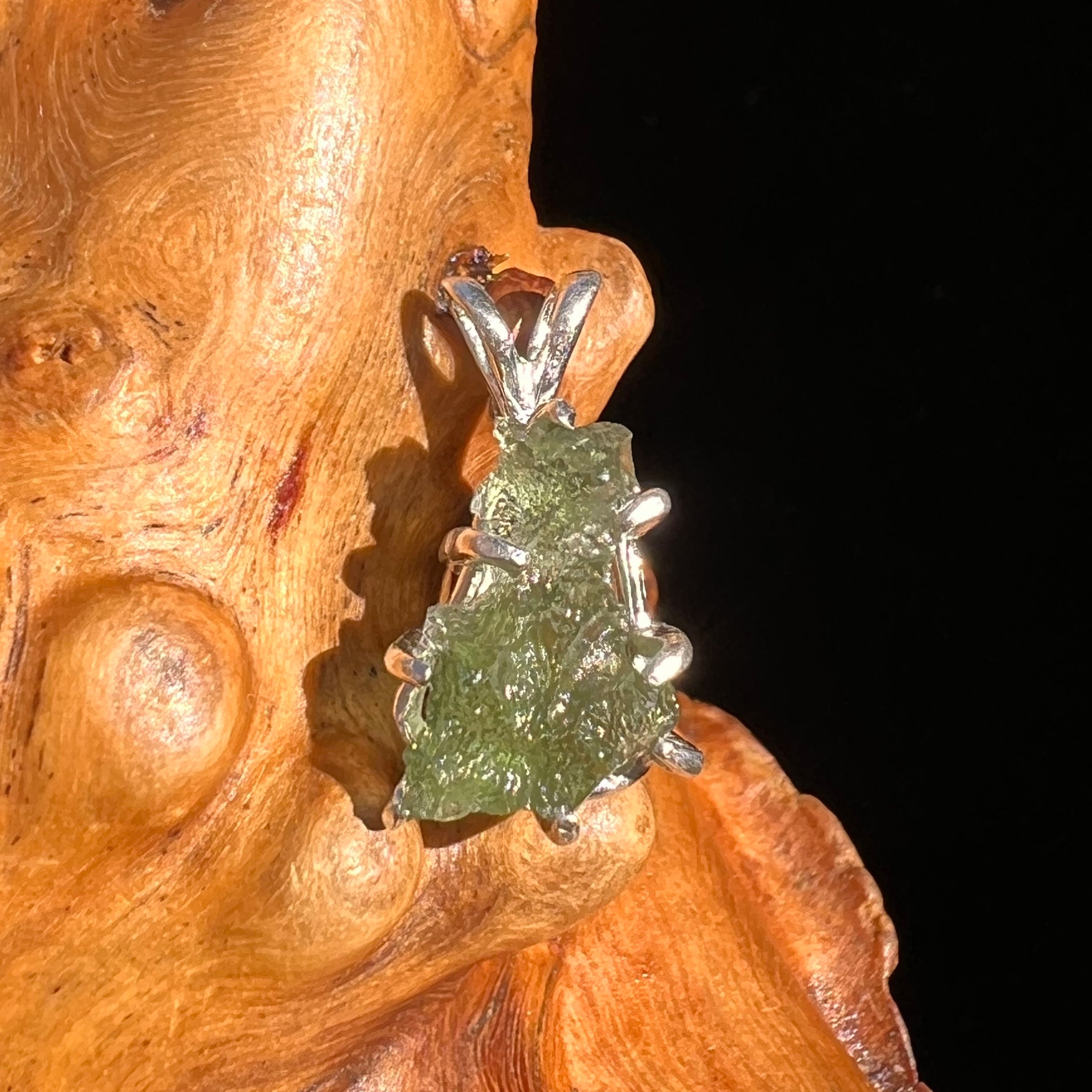 Raw Moldavite Pendant Sterling Silver #7444-Moldavite Life