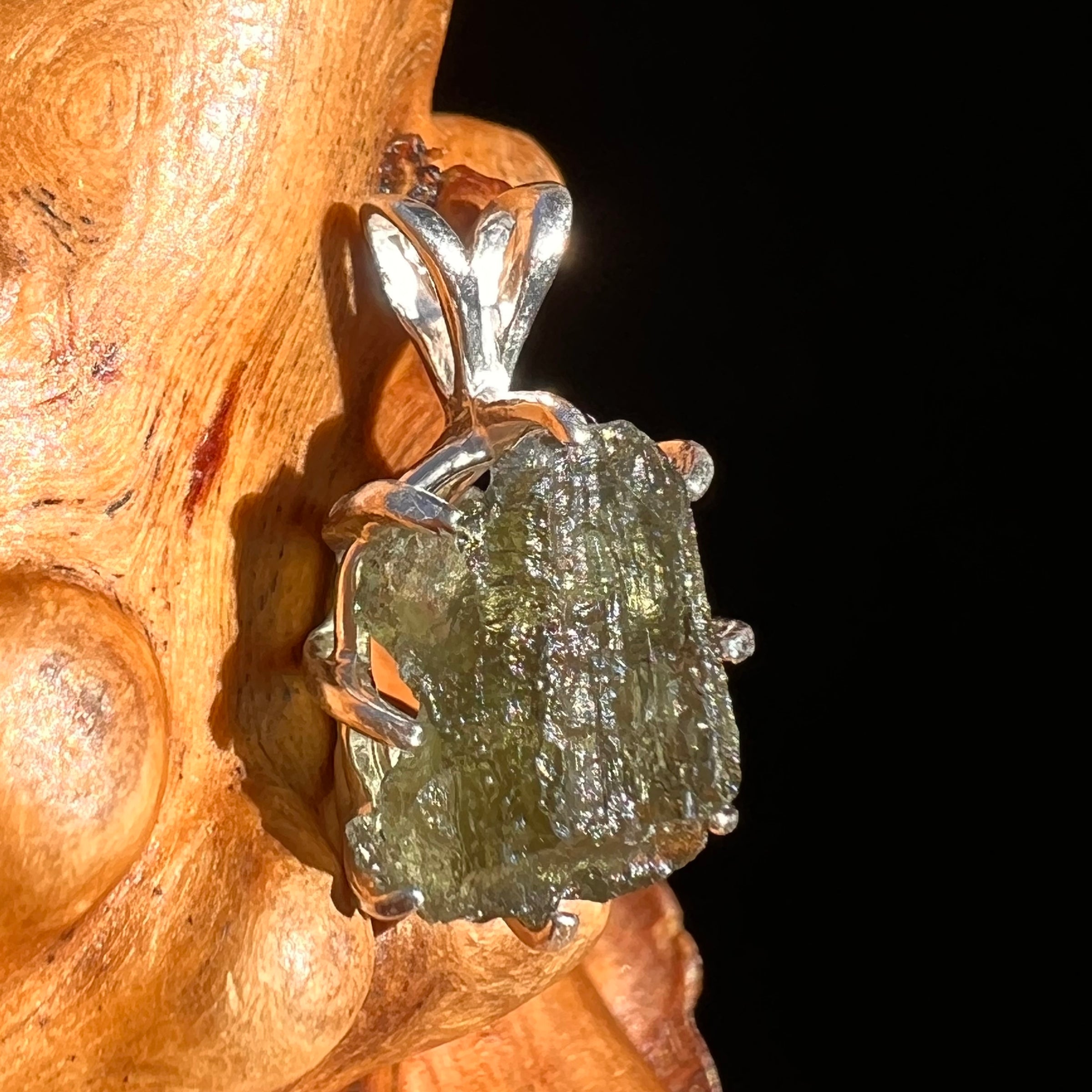 Raw Moldavite Pendant Sterling Silver #7445-Moldavite Life