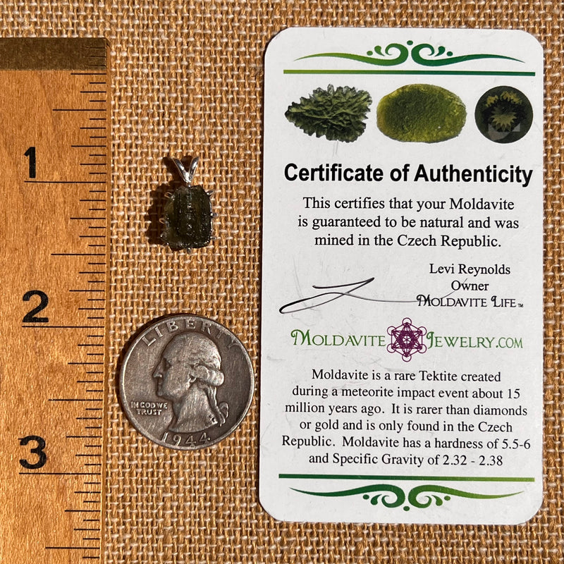 Raw Moldavite Pendant Sterling Silver #7445-Moldavite Life
