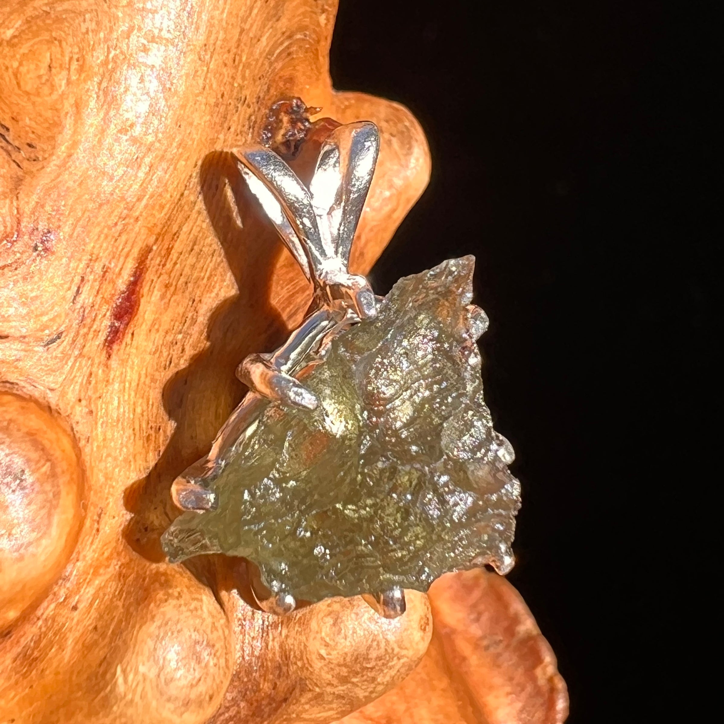 Raw Moldavite Pendant Sterling Silver #7446-Moldavite Life