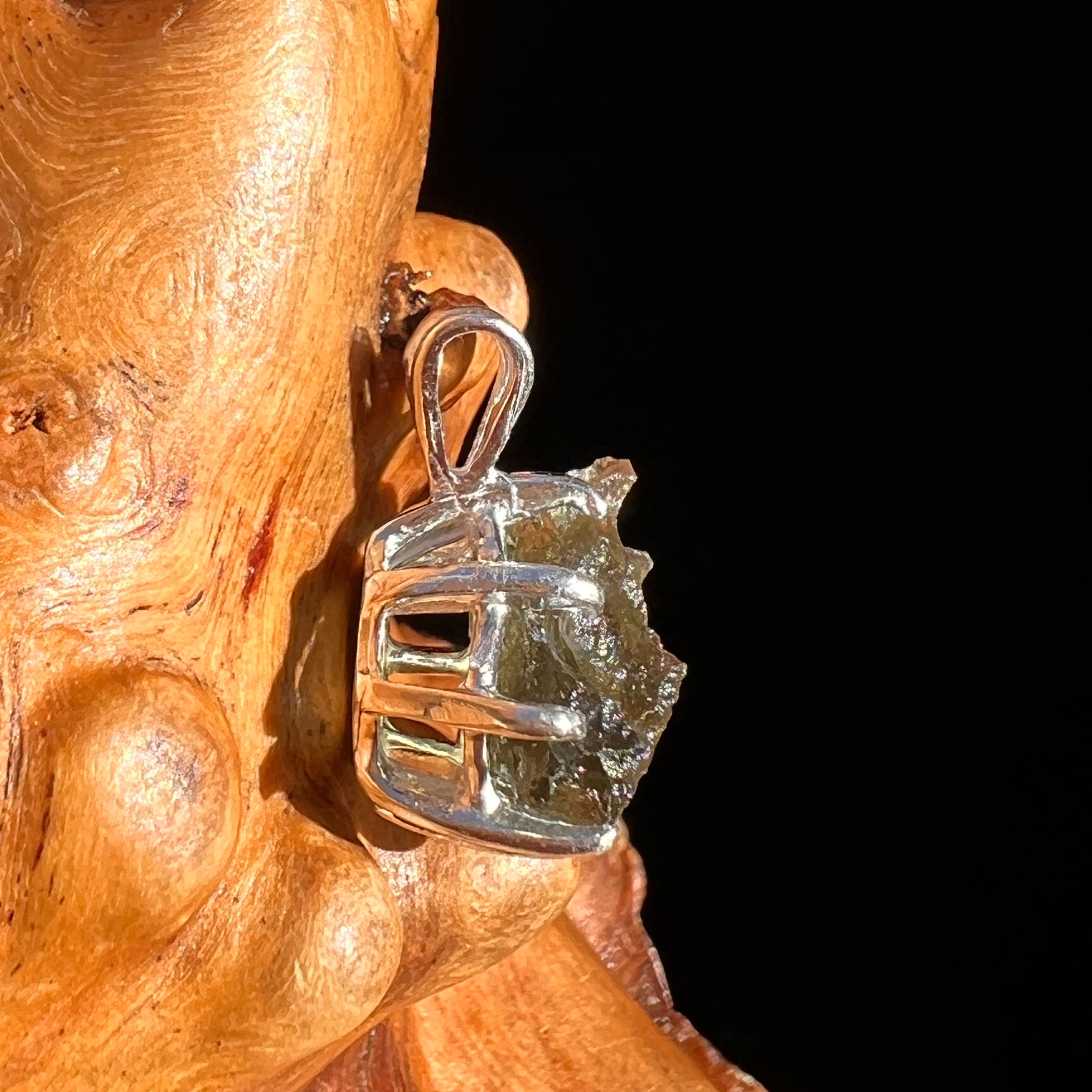 Raw Moldavite Pendant Sterling Silver #7446-Moldavite Life