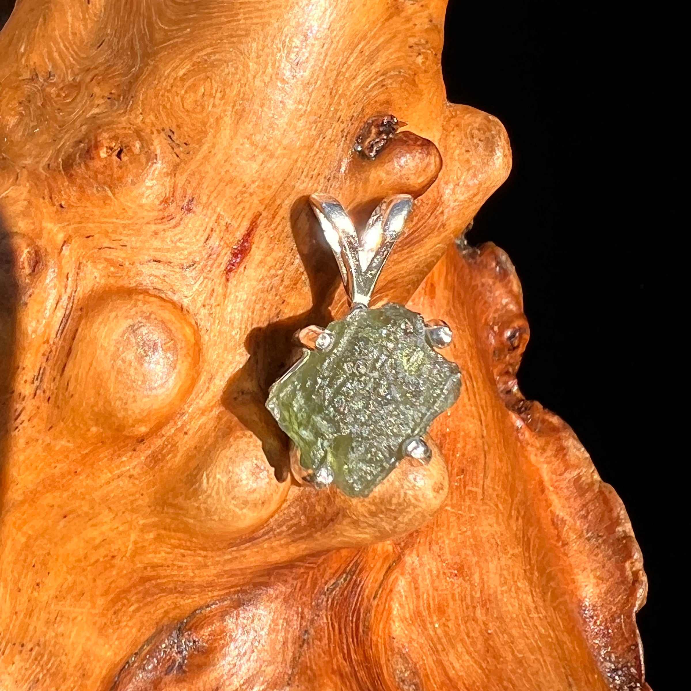 Raw Moldavite Pendant Sterling Silver #7461-Moldavite Life