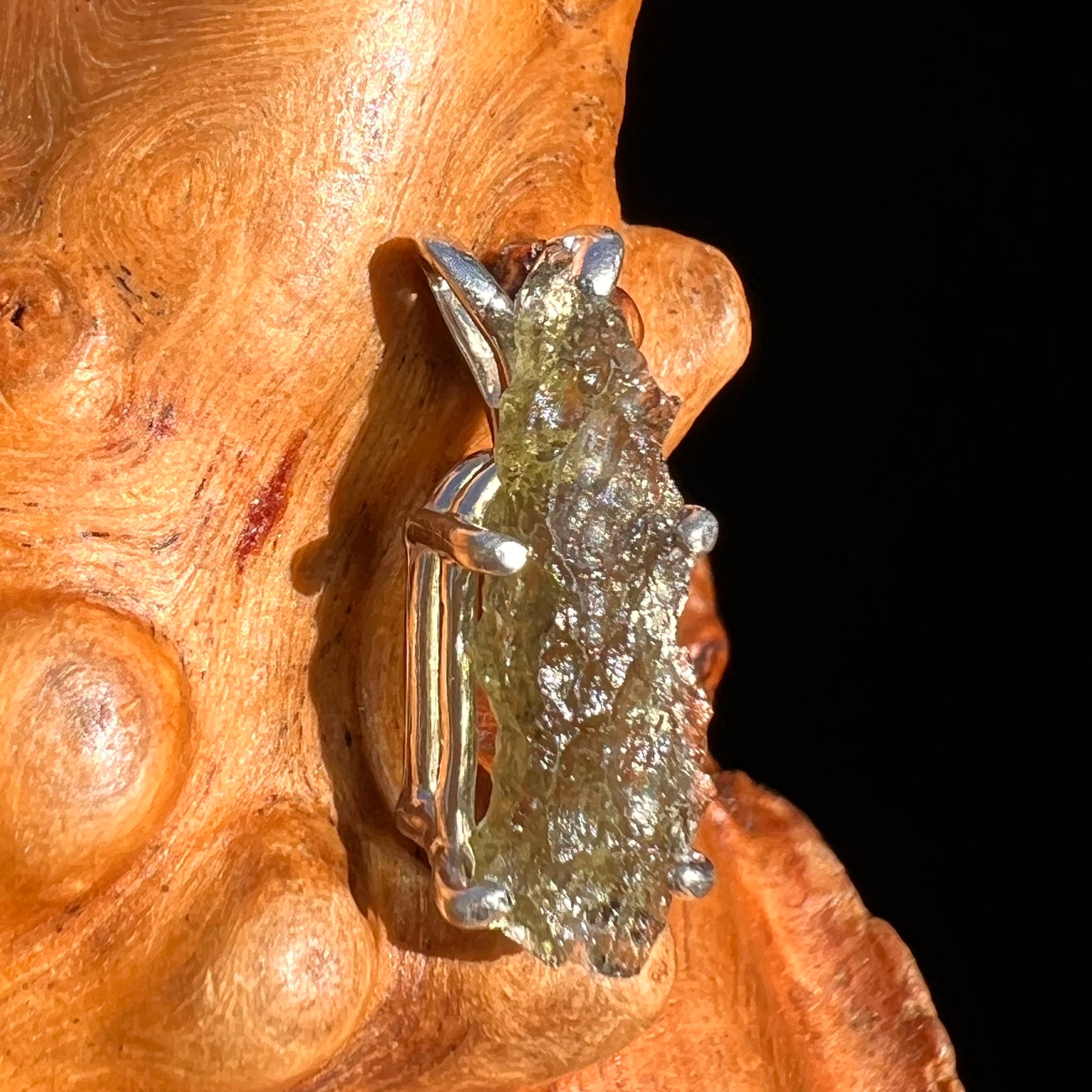 Raw Moldavite Pendant Sterling Silver #7464-Moldavite Life