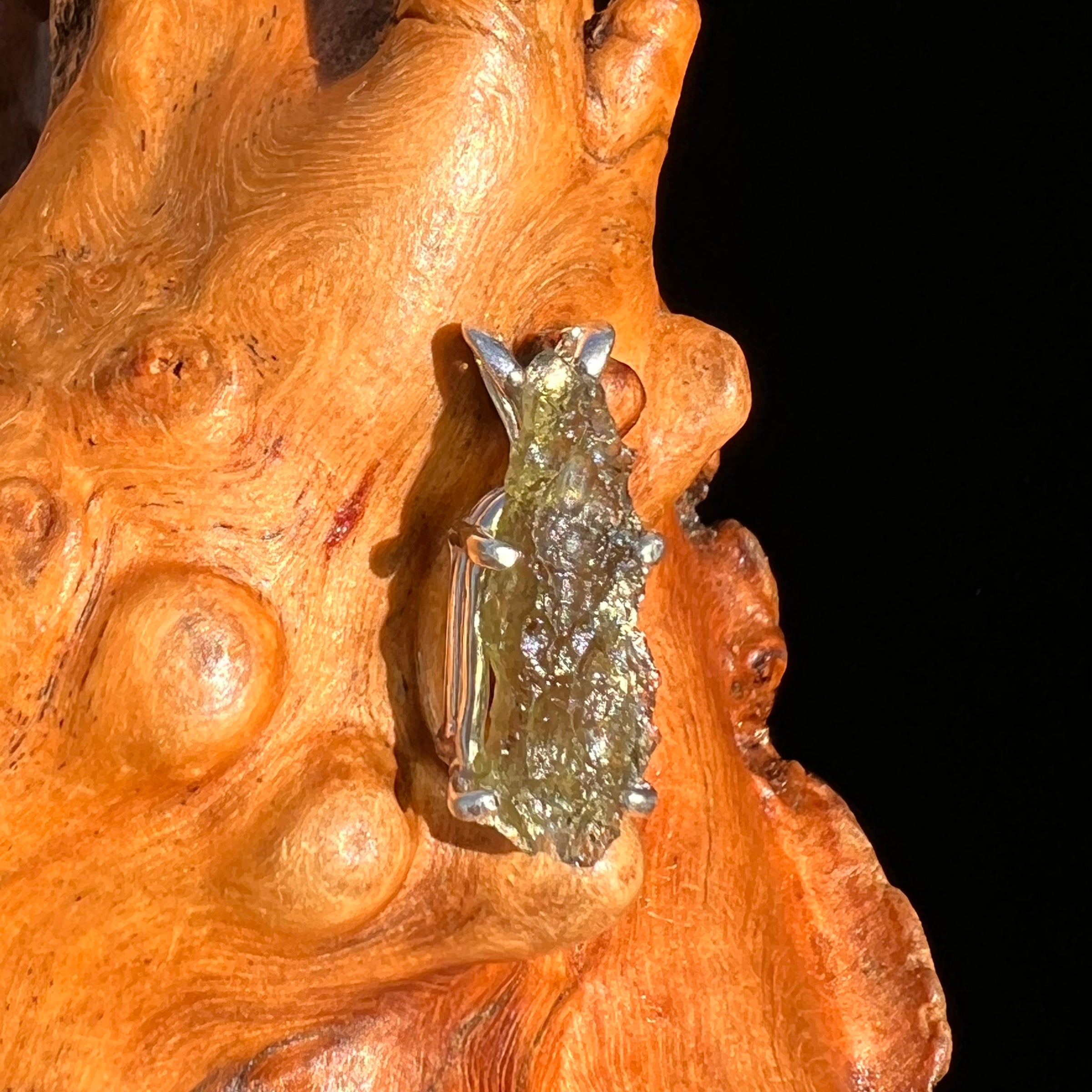 Raw Moldavite Pendant Sterling Silver #7464-Moldavite Life