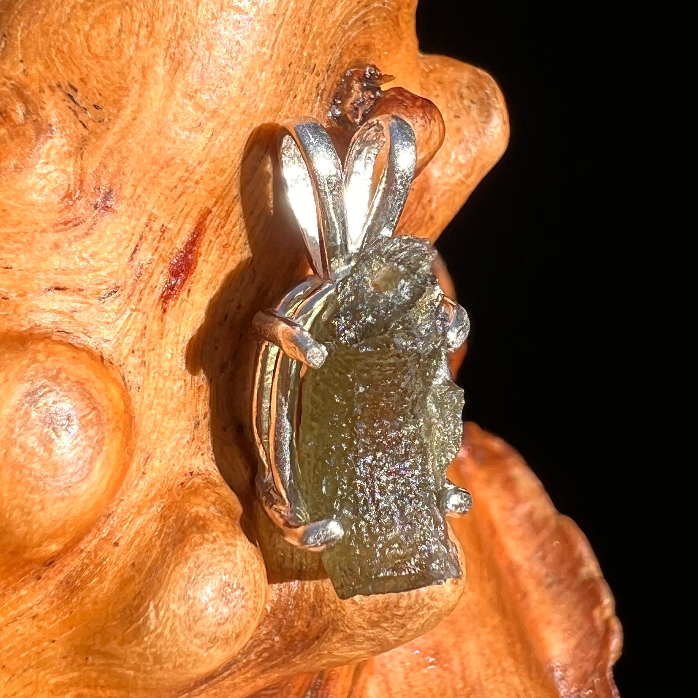 Raw Moldavite Pendant Sterling Silver #7467-Moldavite Life