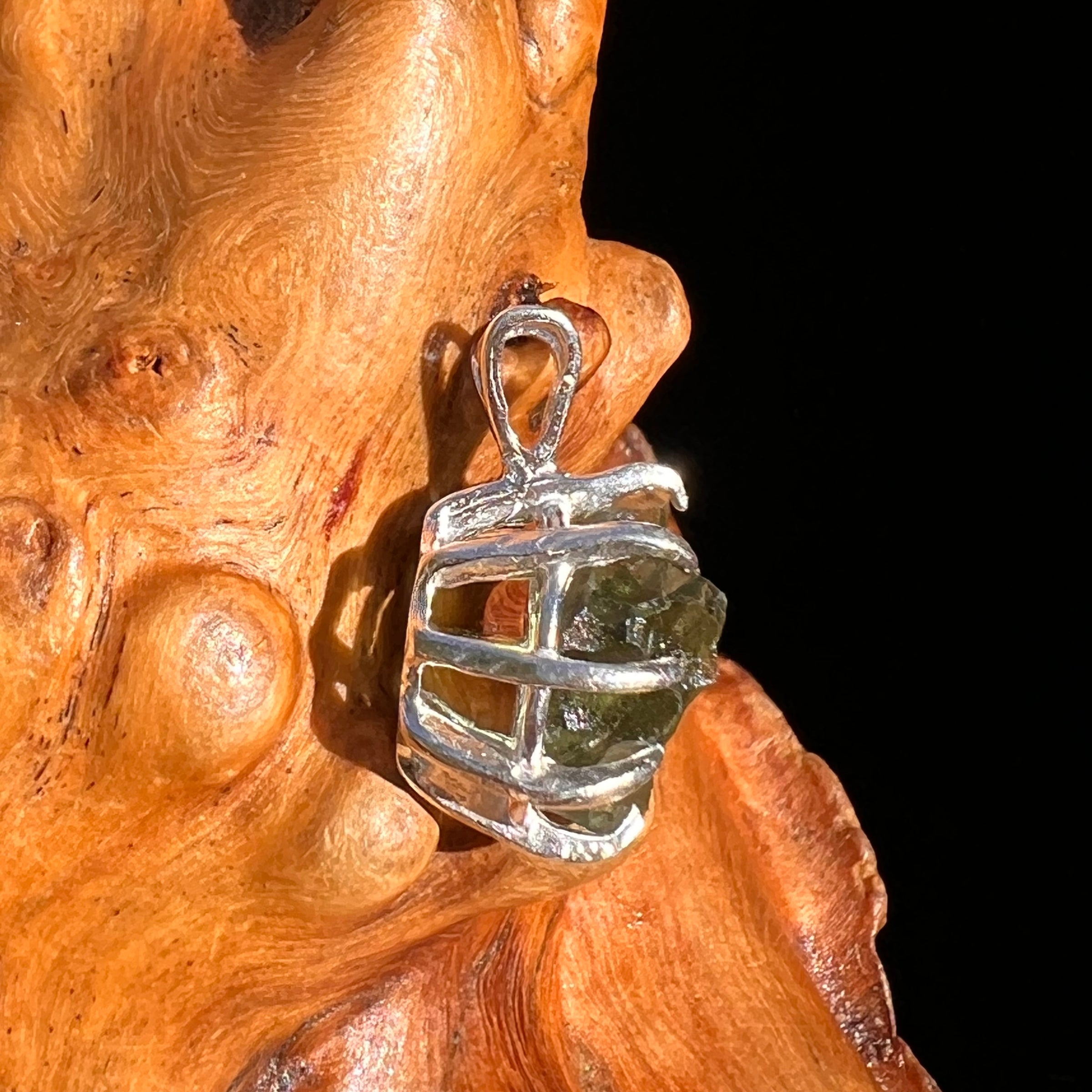 Raw Moldavite Pendant Sterling Silver #7469-Moldavite Life