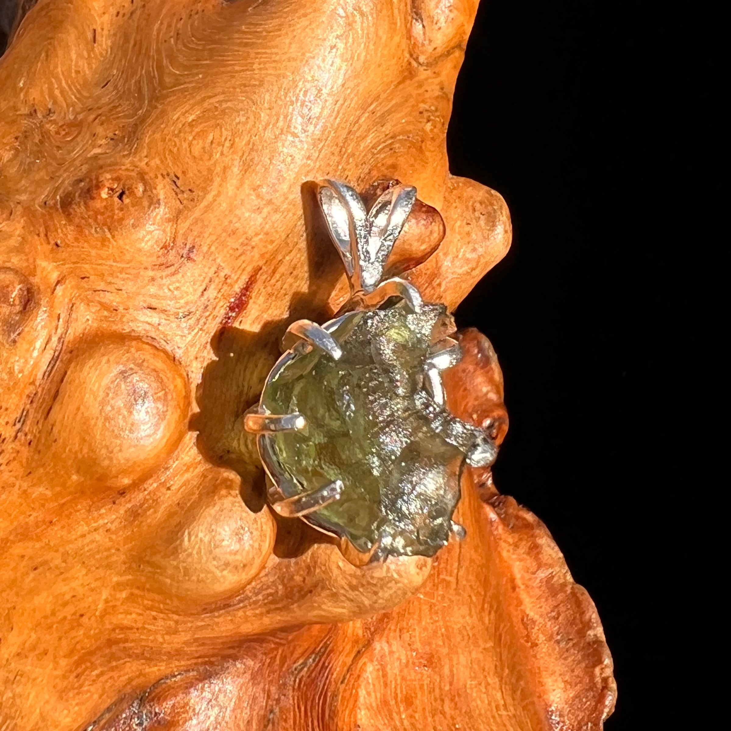 Raw Moldavite Pendant Sterling Silver #7469-Moldavite Life