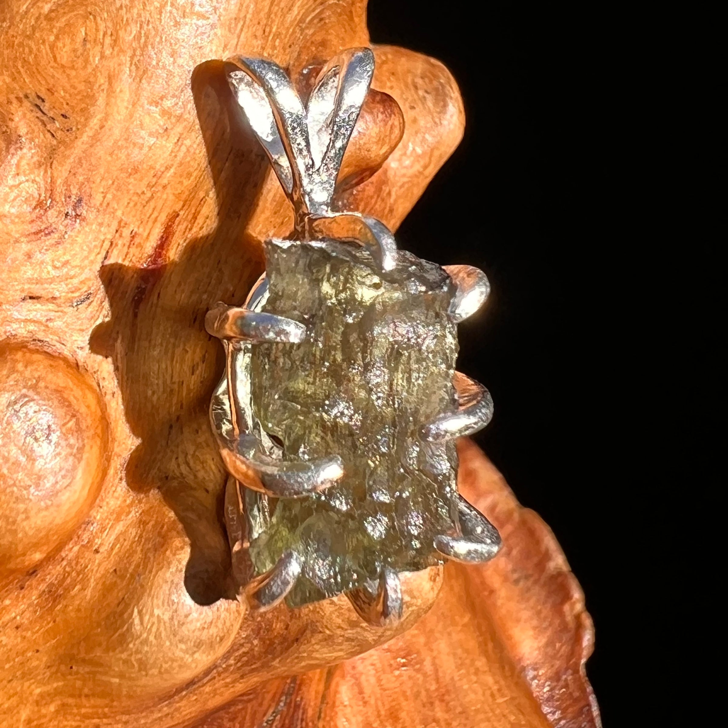 Raw Moldavite Pendant Sterling Silver #7470-Moldavite Life