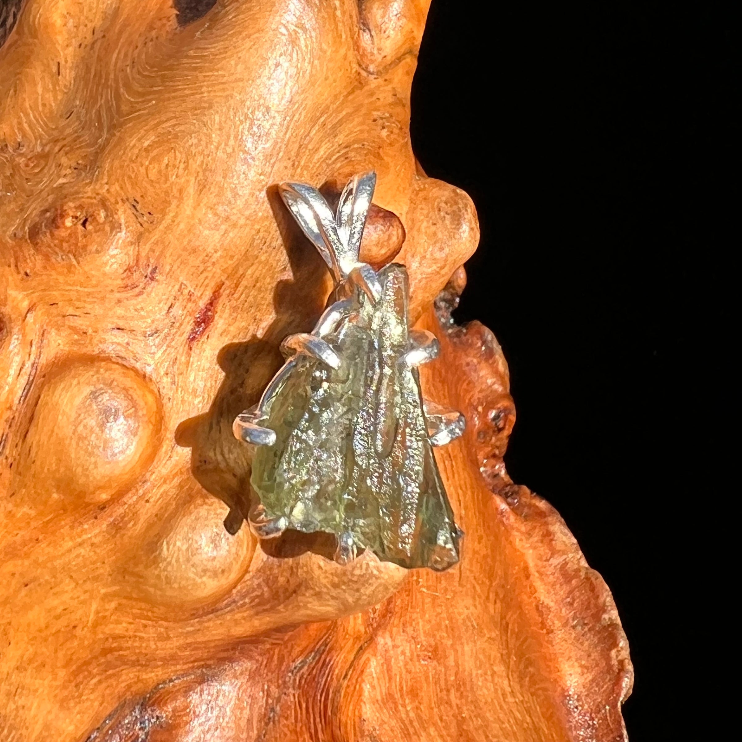 Raw Moldavite Pendant Sterling Silver #7472-Moldavite Life