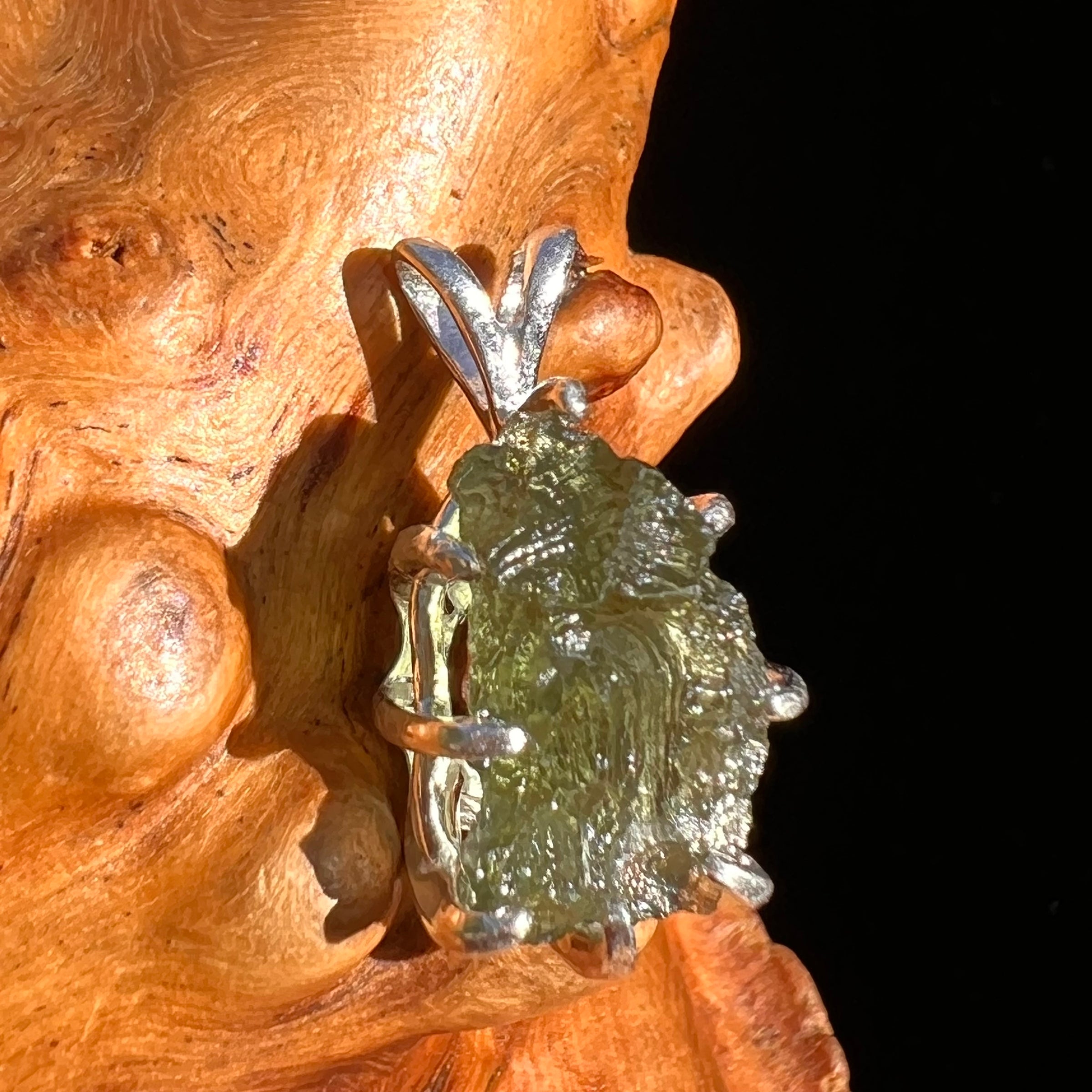 Raw Moldavite Pendant Sterling Silver #7473-Moldavite Life