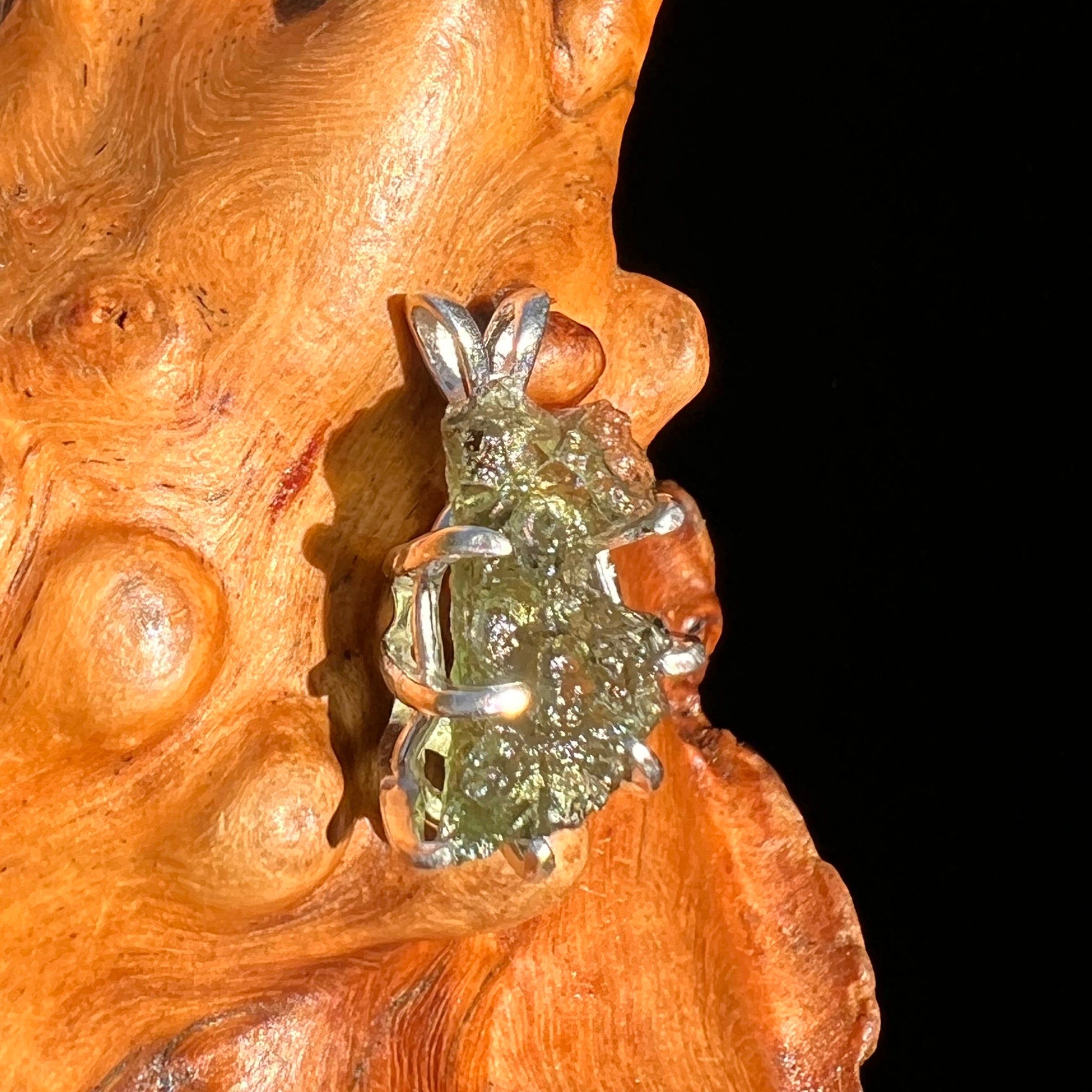 Raw Moldavite Pendant Sterling Silver #7474-Moldavite Life
