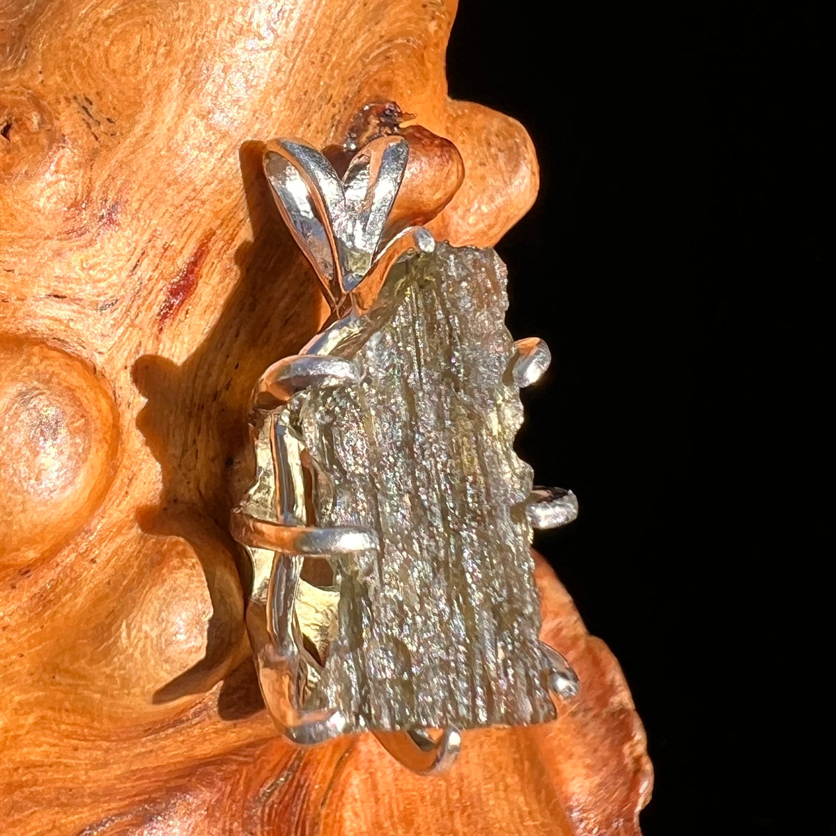 Raw Moldavite Pendant Sterling Silver #7475-Moldavite Life