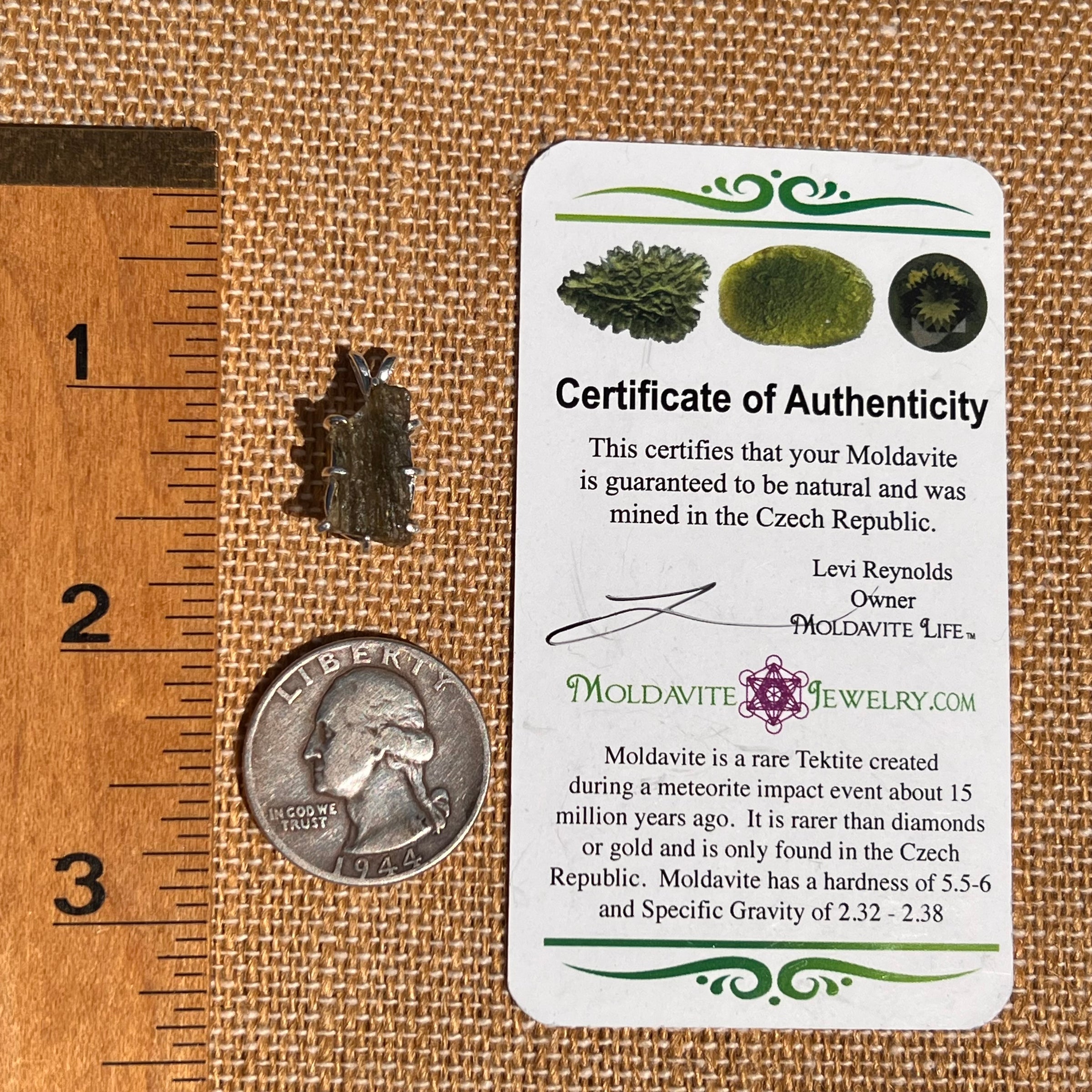 Raw Moldavite Pendant Sterling Silver #7475-Moldavite Life