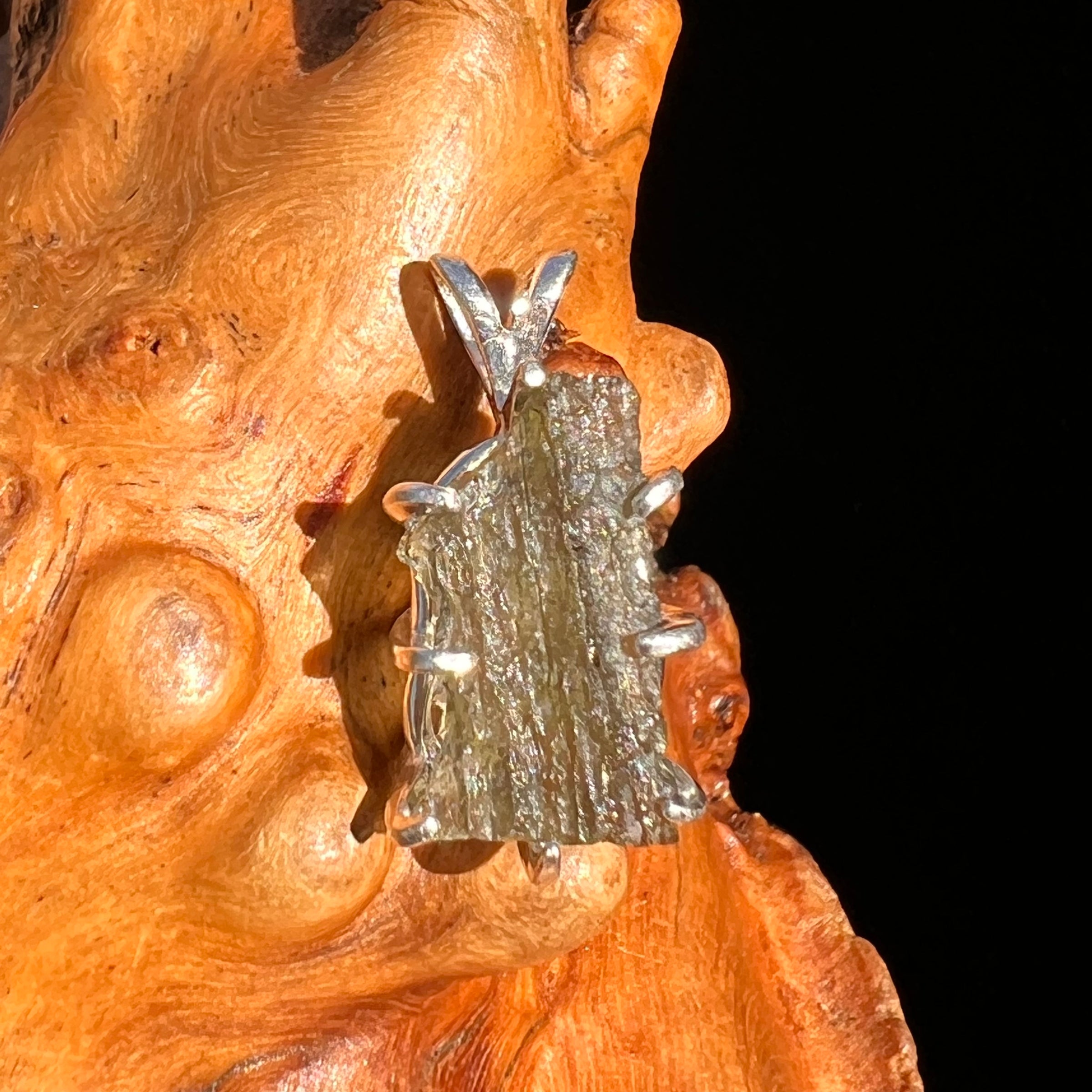 Raw Moldavite Pendant Sterling Silver #7475-Moldavite Life