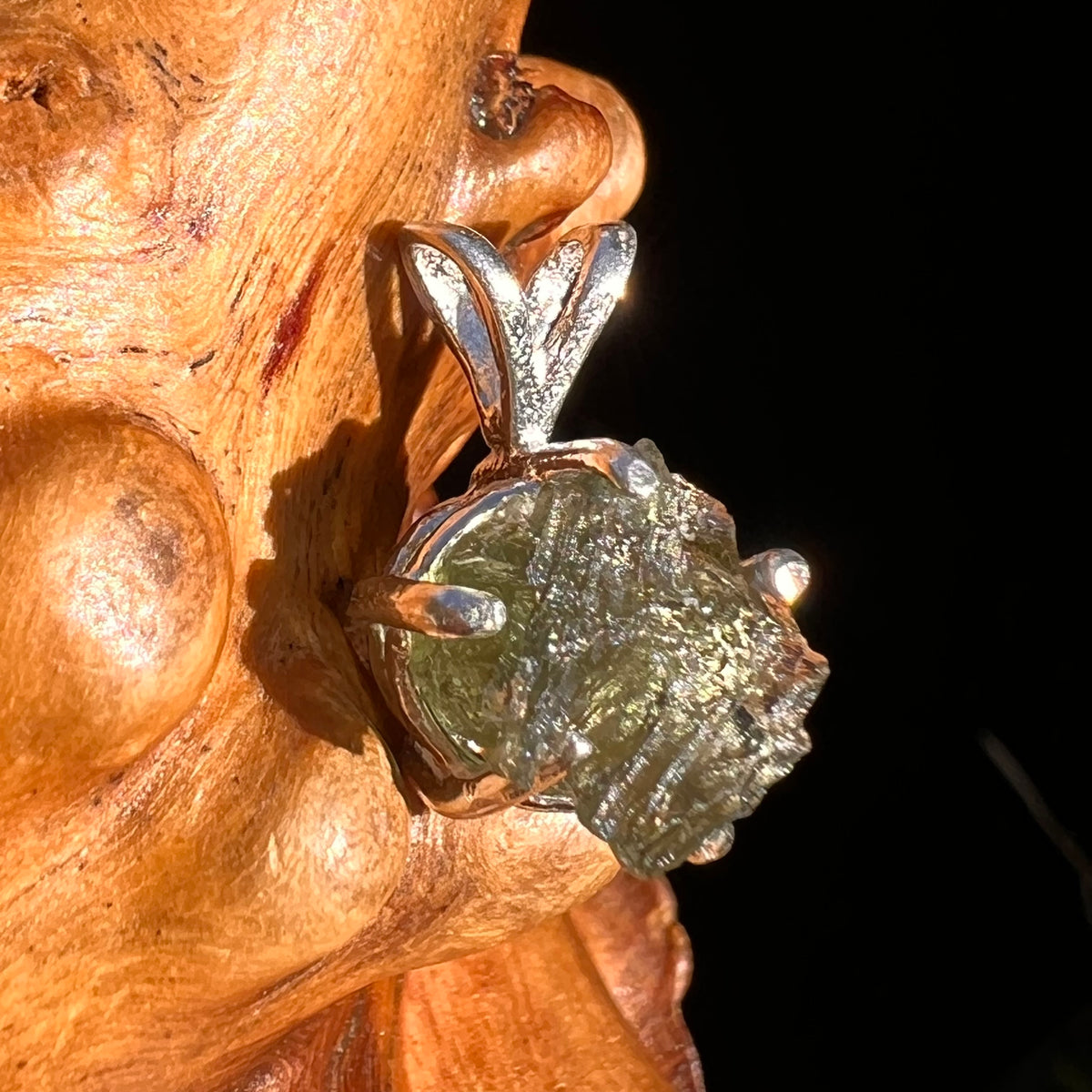 Raw Moldavite Pendant Sterling Silver #7483-Moldavite Life