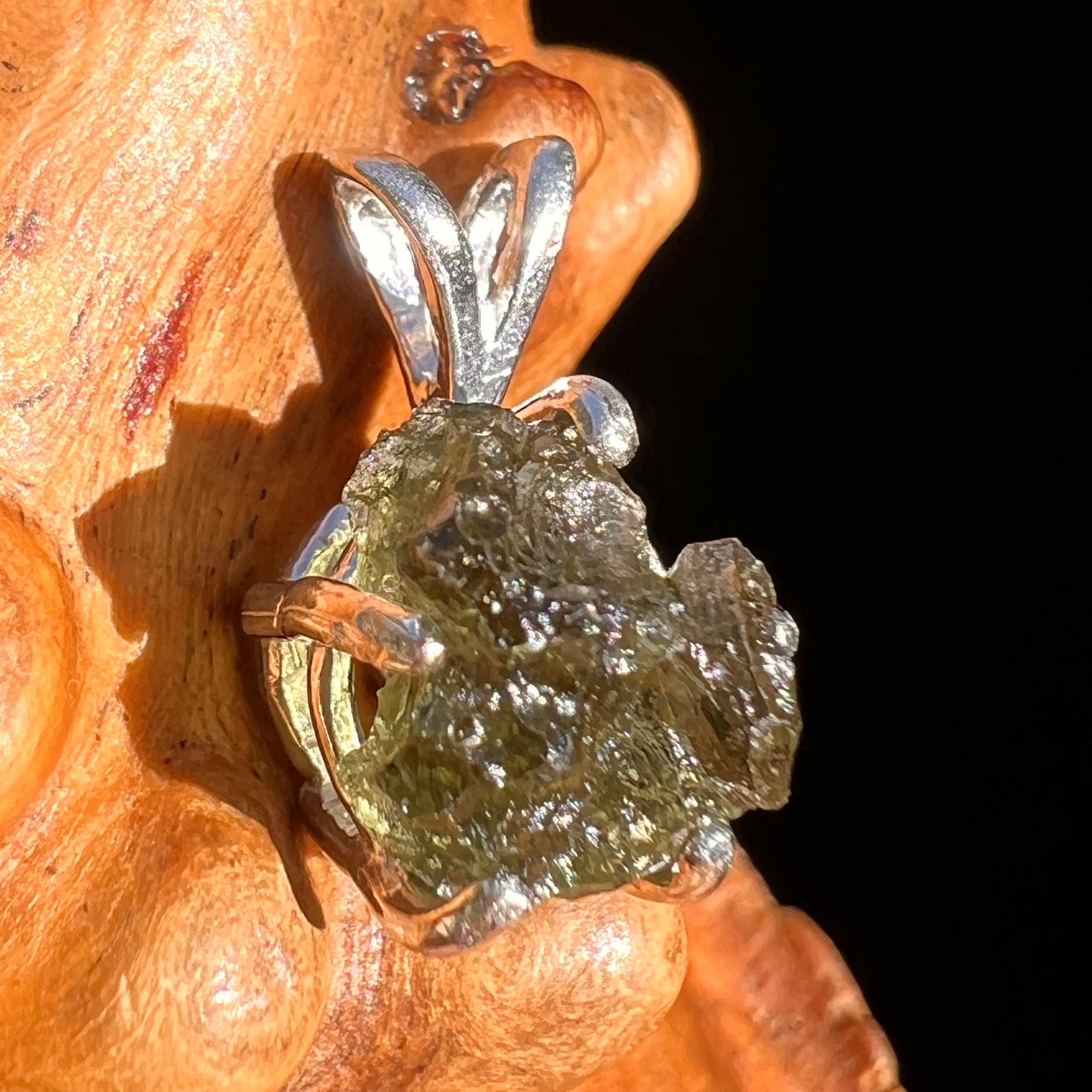 Raw Moldavite Pendant Sterling Silver #7484-Moldavite Life