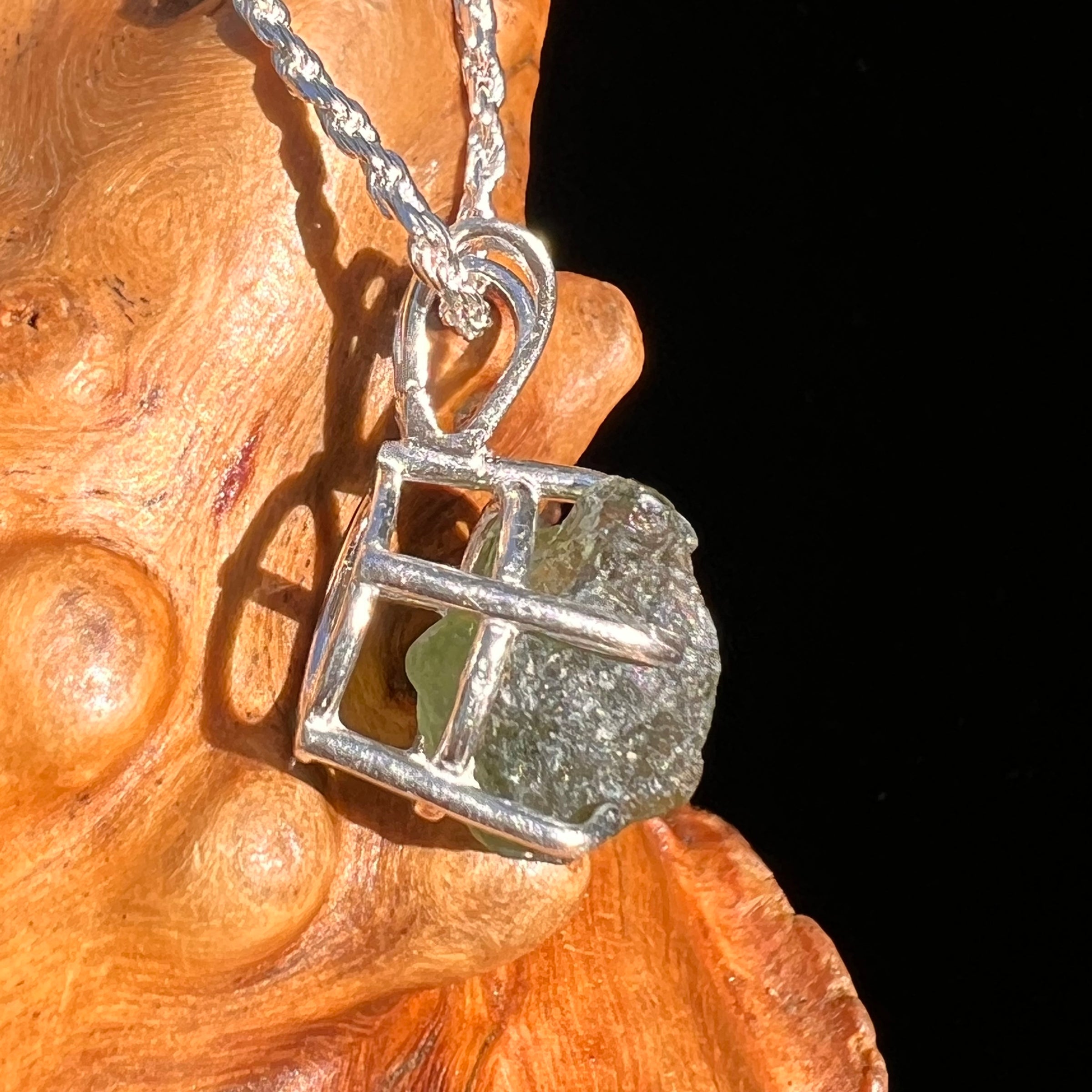 Raw Moldavite Pendant Sterling Silver #7485-Moldavite Life