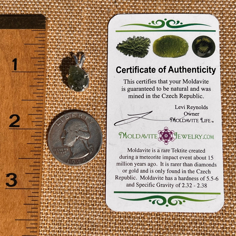 Raw Moldavite Pendant Sterling Silver #7485-Moldavite Life