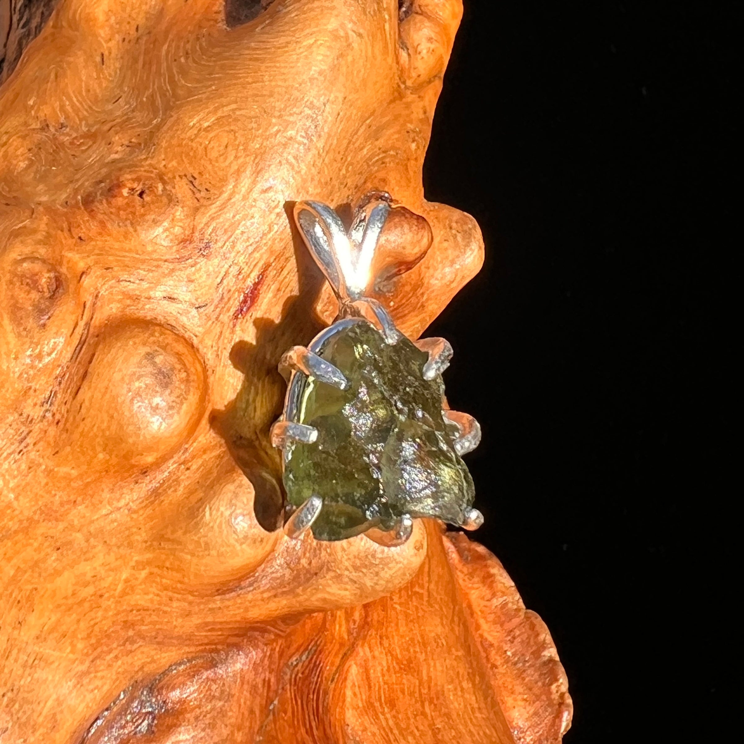 Raw Moldavite Pendant Sterling Silver #7486-Moldavite Life